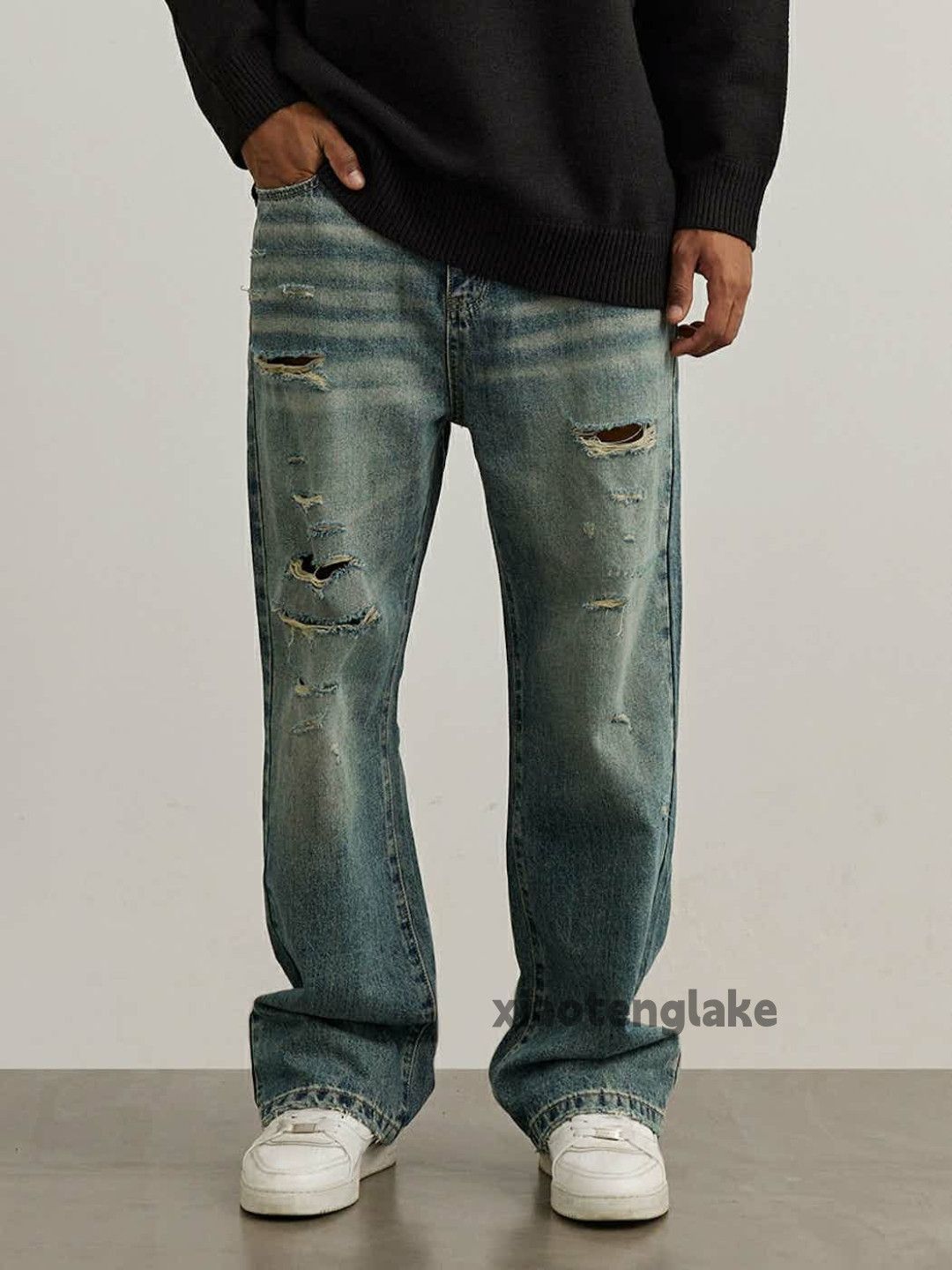 Jean × Vintage washed faded skate hiphop damaged ripped jeans Size US 33 - 4 Thumbnail