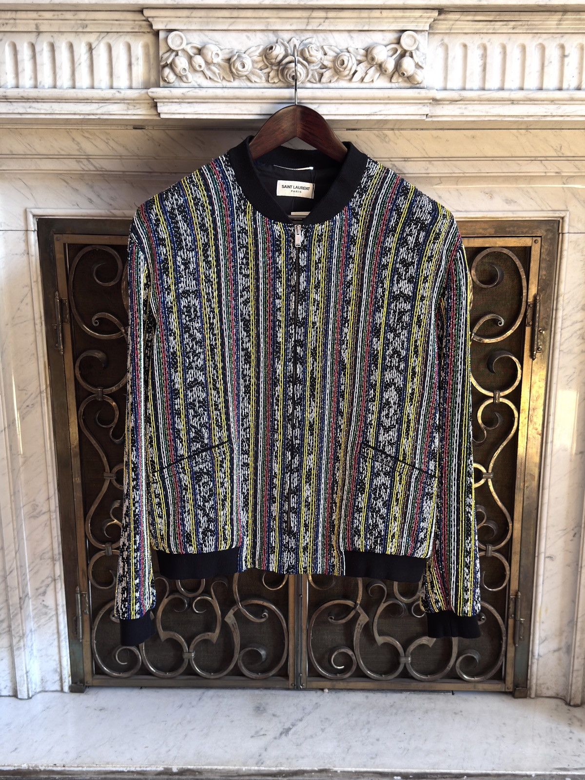 Saint Laurent Paris SS18 Embroidered Crystall Couture Bomber Jacket Size US L / EU 52-54 / 3 - 1 Thumbnail