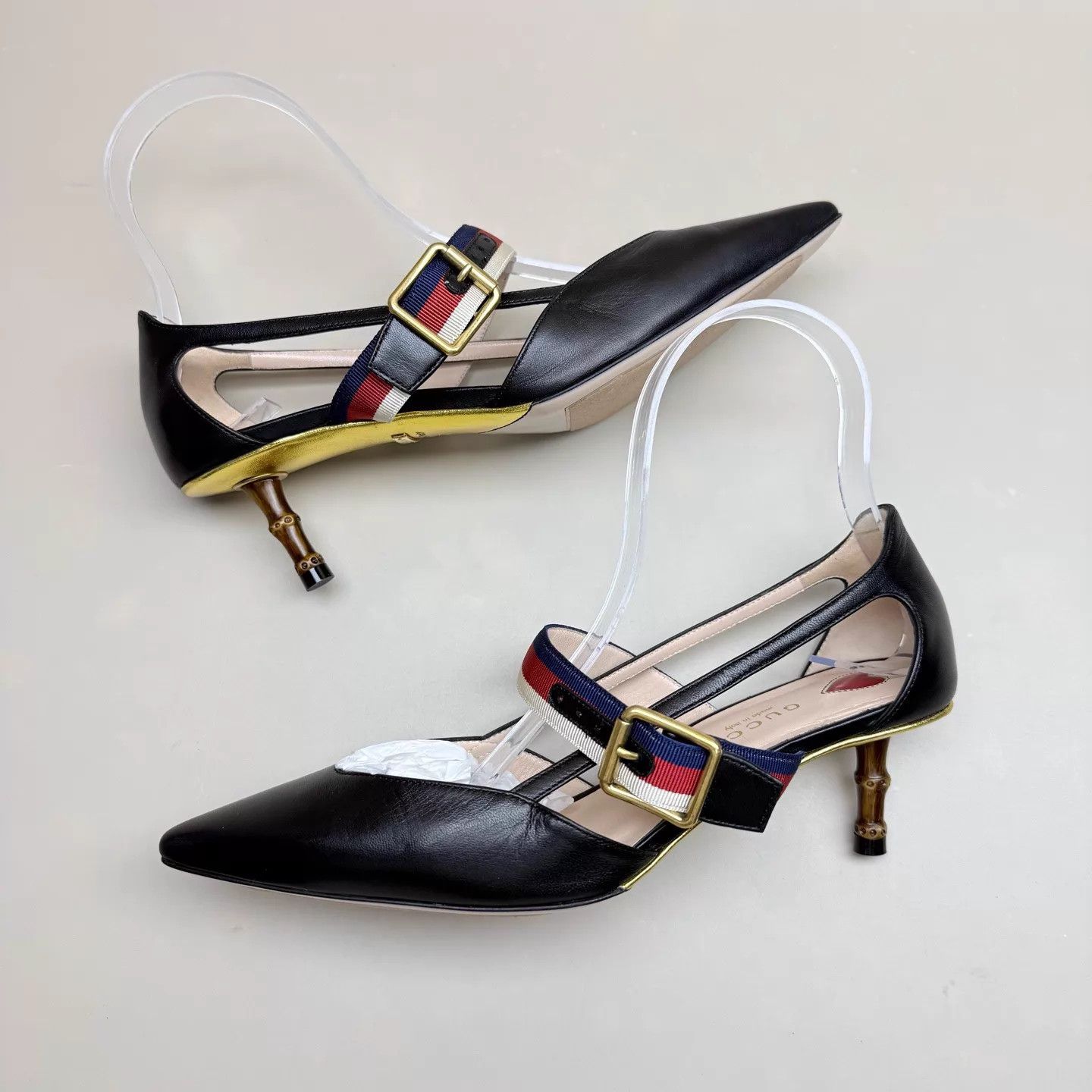 Gucci GUCCI Women's Black Gold Bamboo Kitten Heel 36 Size US 5.5 / IT 35.5 - 5 Thumbnail