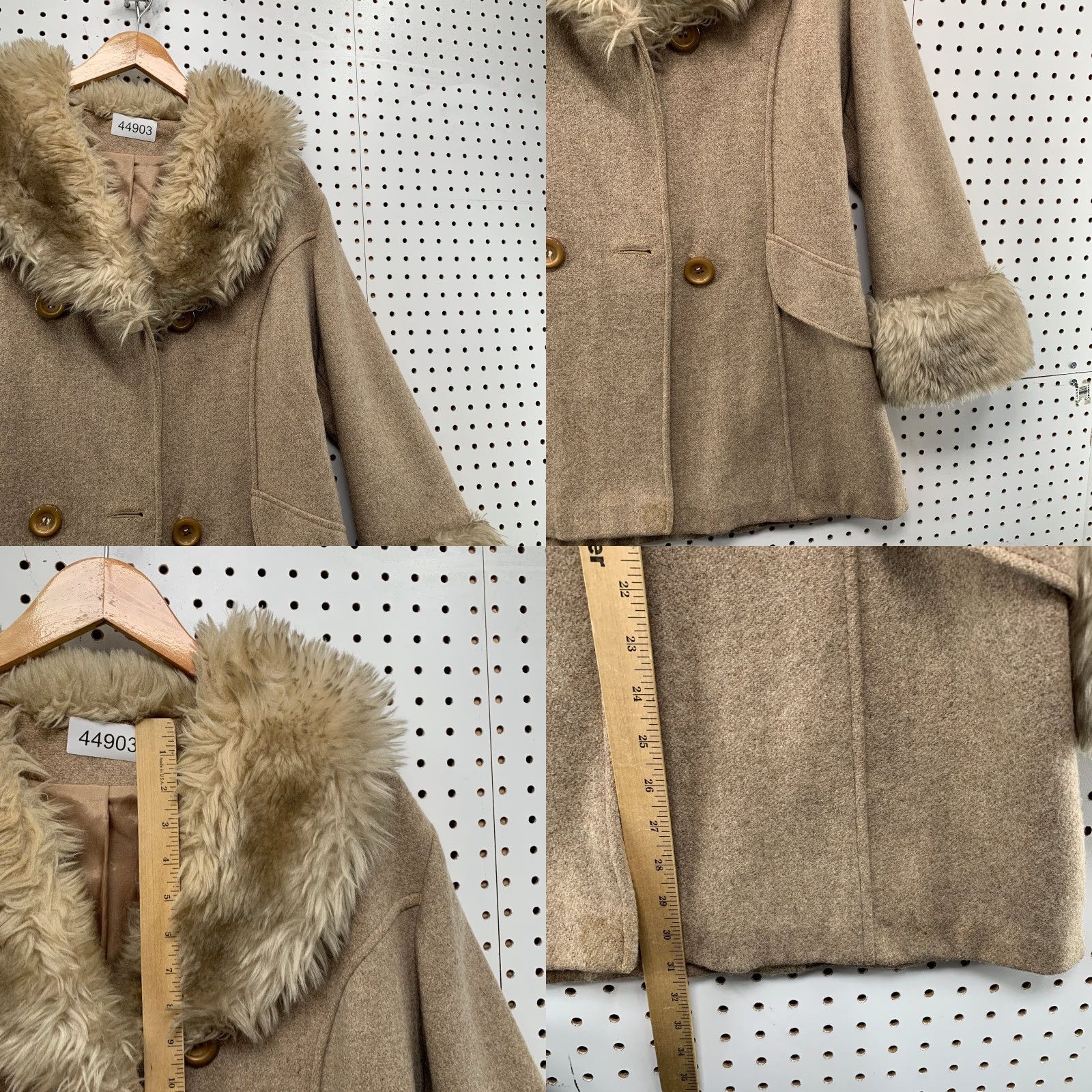 Sears VINTAGE Sears Fashion Wool Coat Womens M Double Breasted Faux Fur Collar Coat Beige 70s 60s Winter Mens Womens Size M / US 6-8 / IT 42-44 - 8 Thumbnail