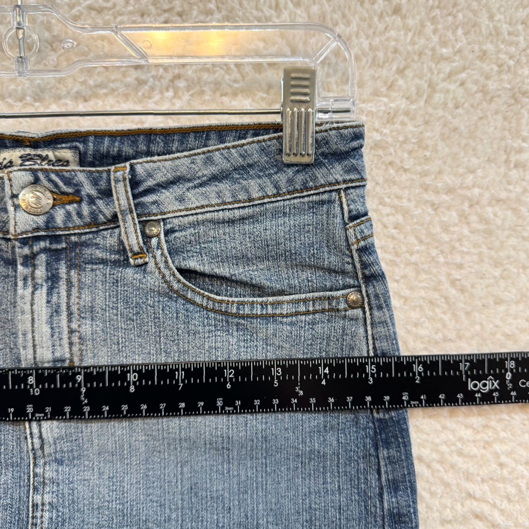 Vintage VINTAGE Paris Blues Denim Mini Skirt Bluse 00 0 23 24 Low Rise Medium Wash Blue Womens Size 24" / US 00 / IT 34 - 6 Thumbnail