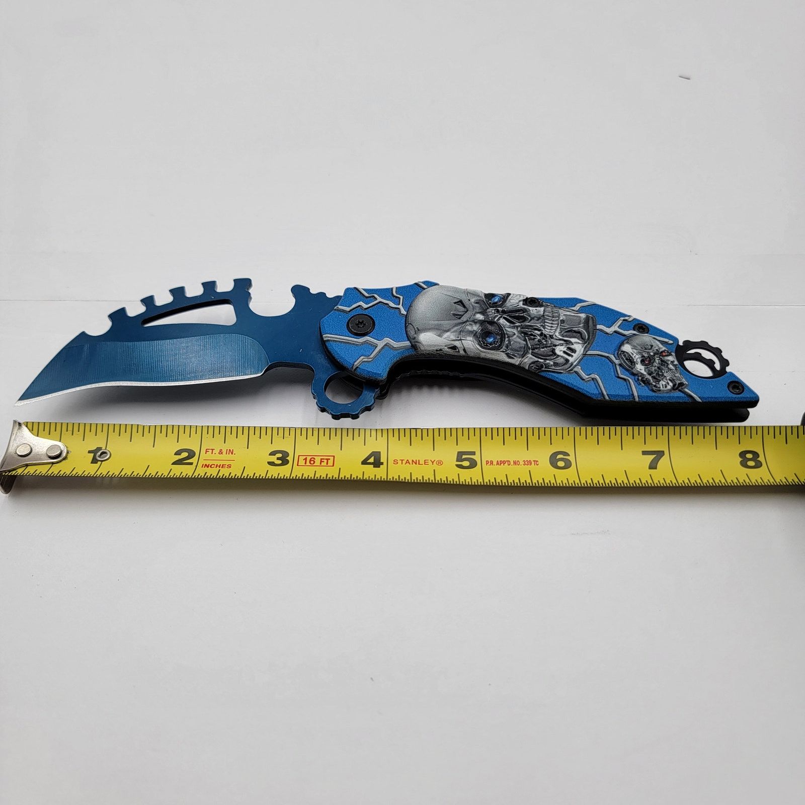 Voodoo Tactical Limited Edition Blue /w Skulls Folding Tactical Pocket Knife Size ONE SIZE - 7 Thumbnail