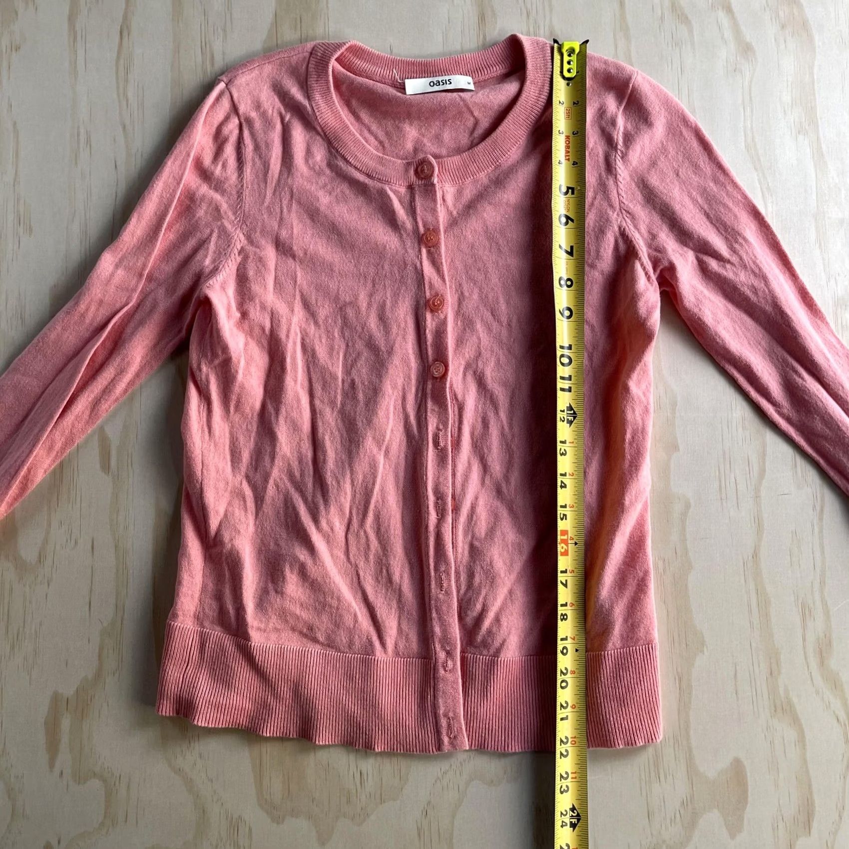 Vintage Oasis Cardigan Sweater Womens Medium Pink Button Front Lightweight Knit Shirt Size M / US 6-8 / IT 42-44 - 5 Thumbnail