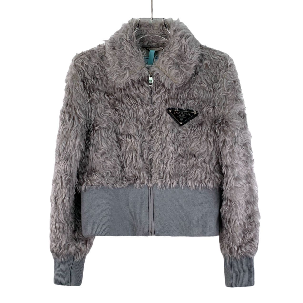 Prada Prada Womens Gray Faux Fur & Knit Jacket With Triangular Log Size S / US 4 / IT 40 - 1 Thumbnail