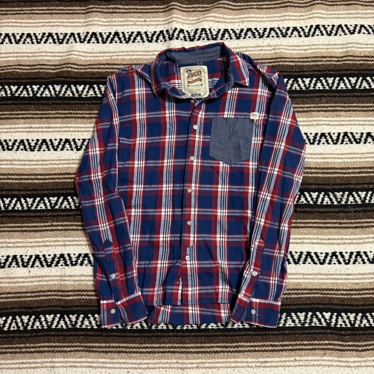 JNCO JNCO “Crown Brand” Thin Flannel Red and Blue Button Up Size US M / EU 48-50 / 2 - 1 Thumbnail