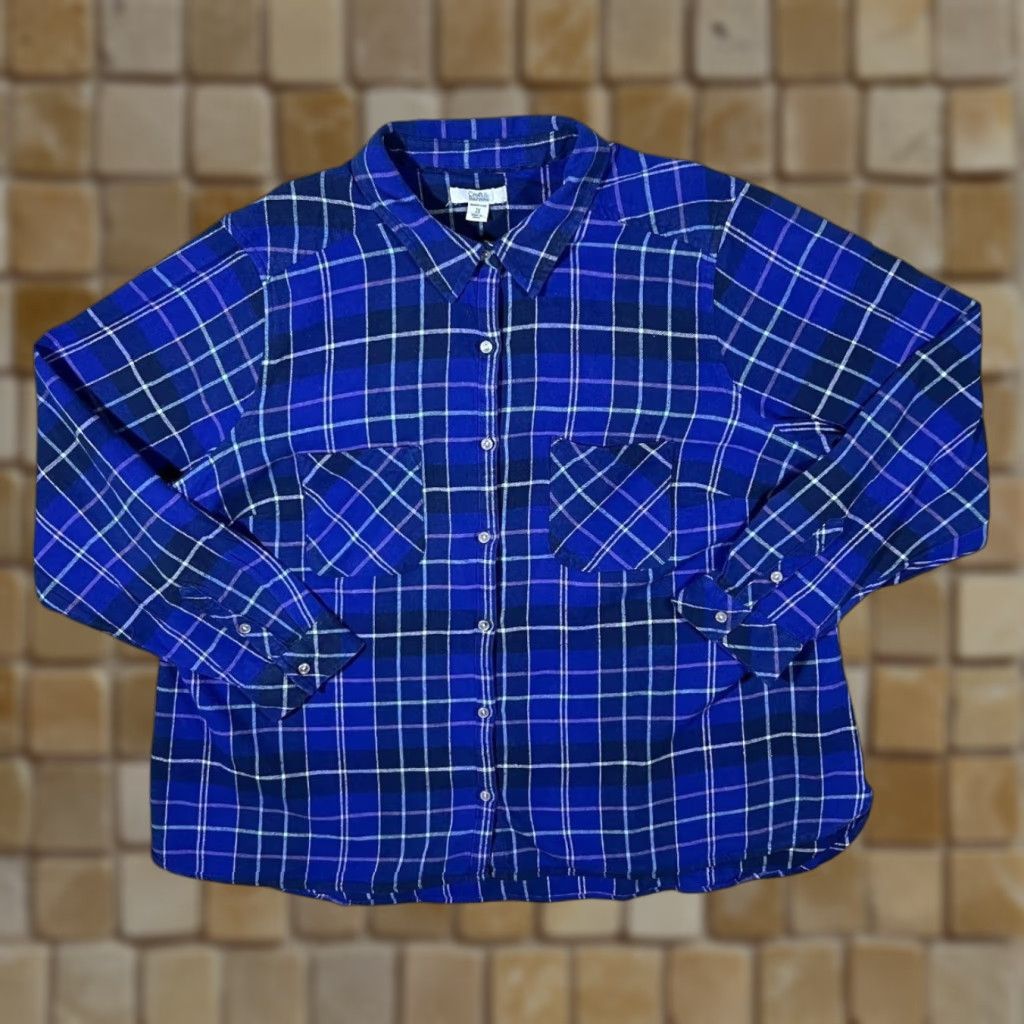 Croft & Barrow Croft & Barrow Blue Plaid Check Long Sleeve Cotton Flannel Shirt Womens XXL Size XXL / US 16-18 / IT 52-54 - 1 Thumbnail