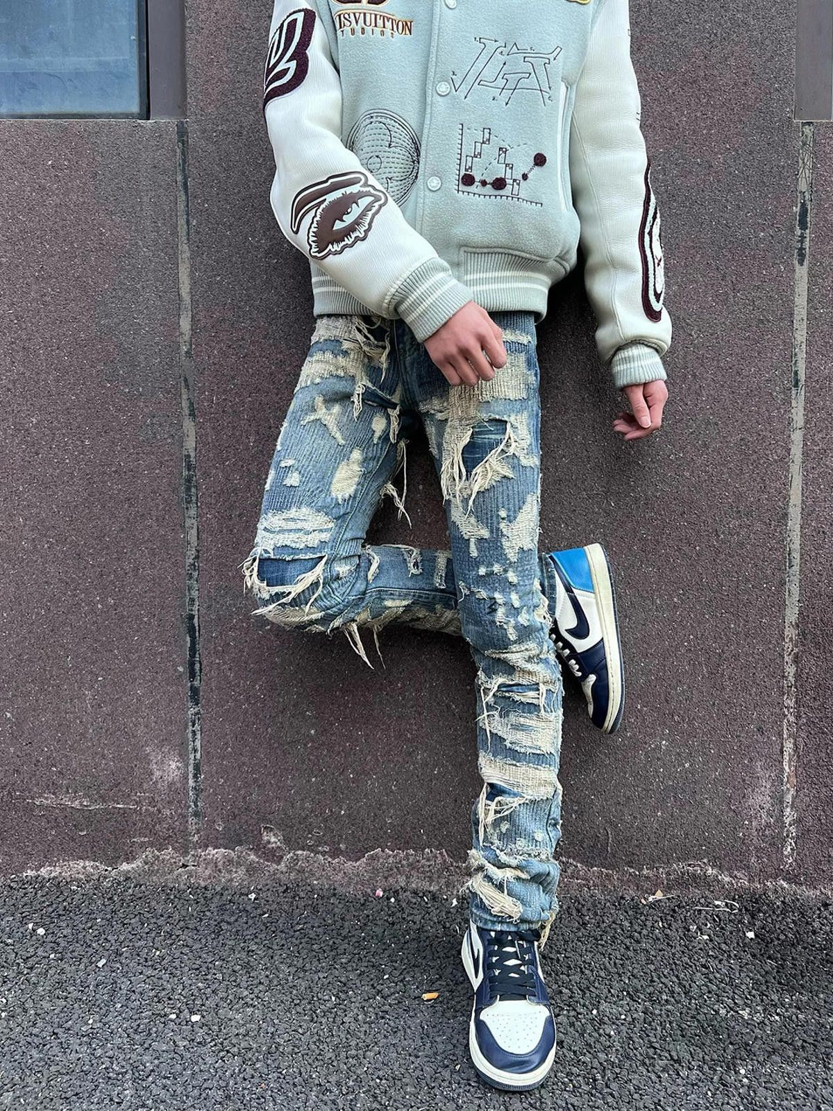Jean 3D-Print Heavily Ripped Slim Straight Denim Jeans Size US 32 / EU 48 - 2 Thumbnail