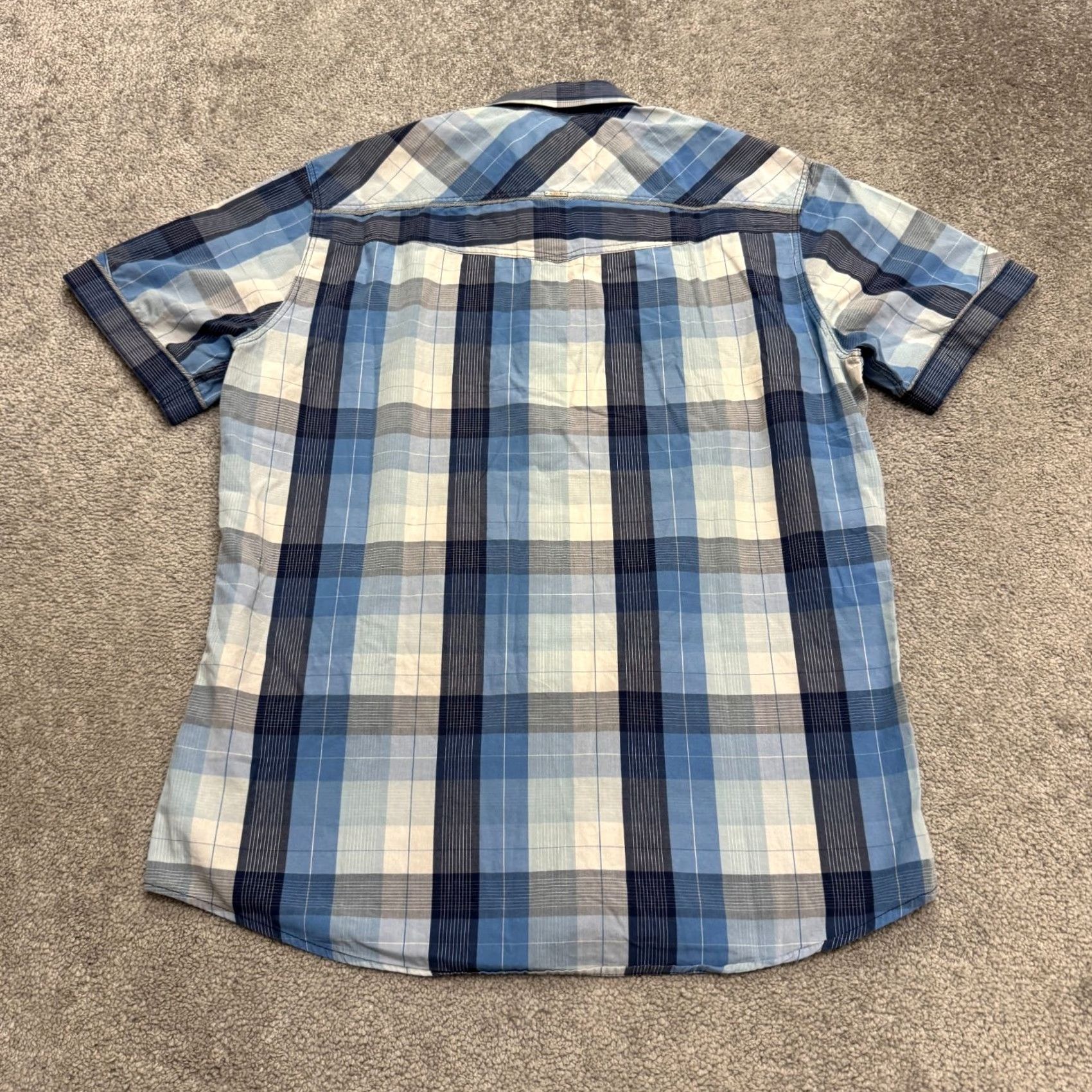 Vintage 7 Diamonds Button-Down Shirt Mens Large Blue Plaid Short Sleeve Cotton Casual Size US L / EU 52-54 / 3 - 2 Thumbnail