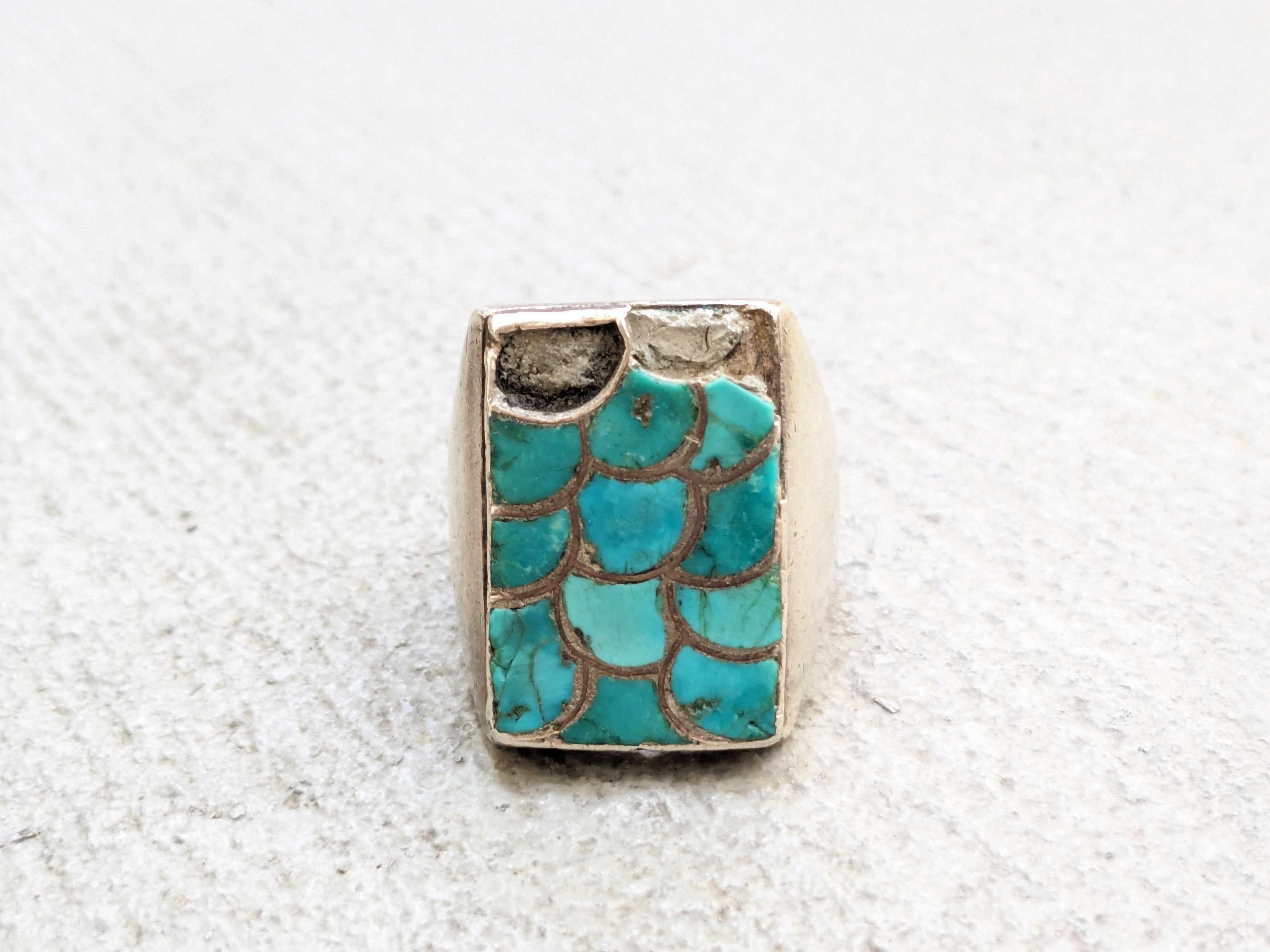 Other Vintage Sterling Silver Ring 11.5 Turquoise Rectangle Modern Size ONE SIZE - 3 Thumbnail