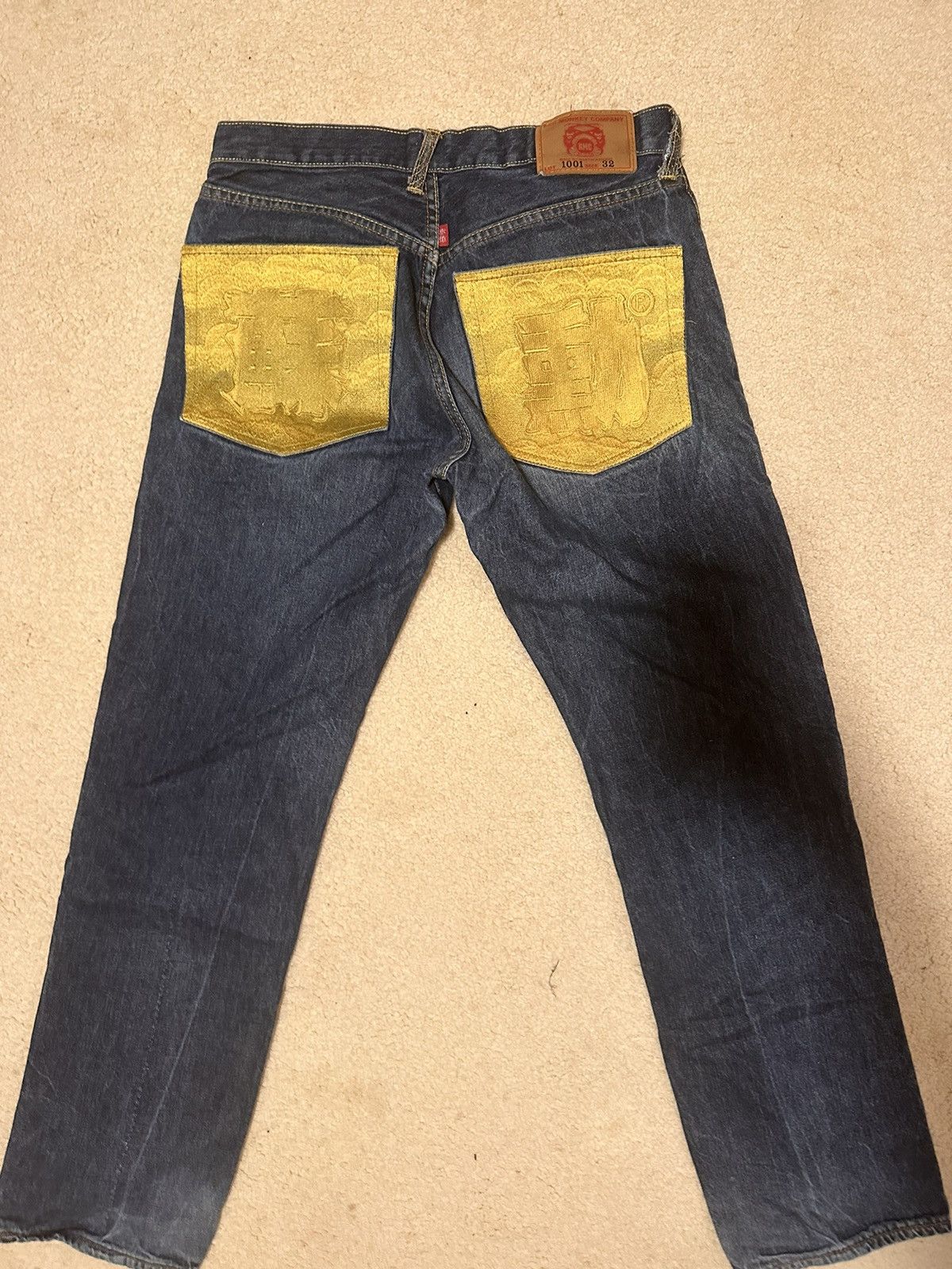 RARE red monkey jeans with gold embroidery