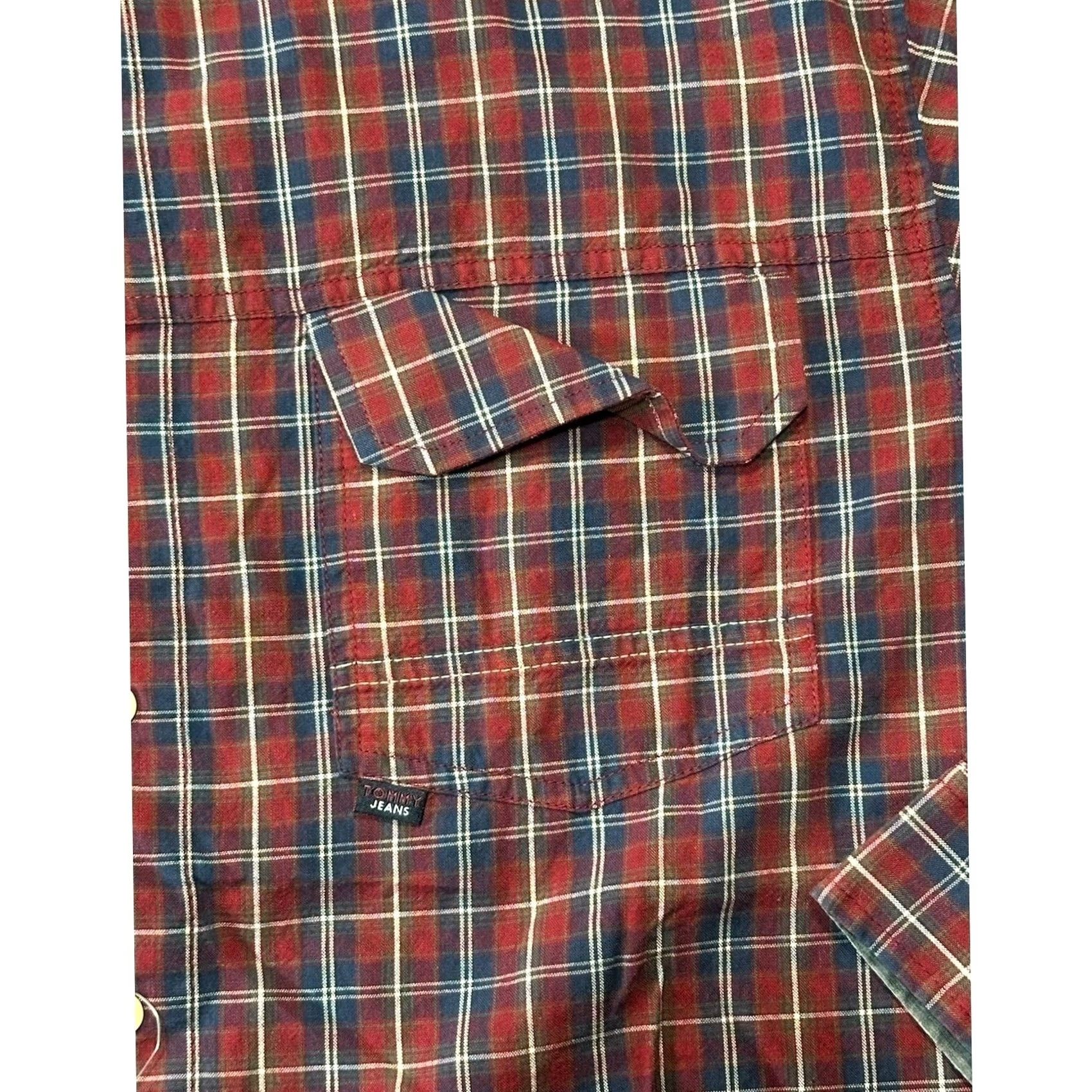 Vintage VINTAGE Tommy Jeans Shirt Red Plaid Button-Up Long Sleeve Men's Sz L Size US L / EU 52-54 / 3 - 2 Thumbnail
