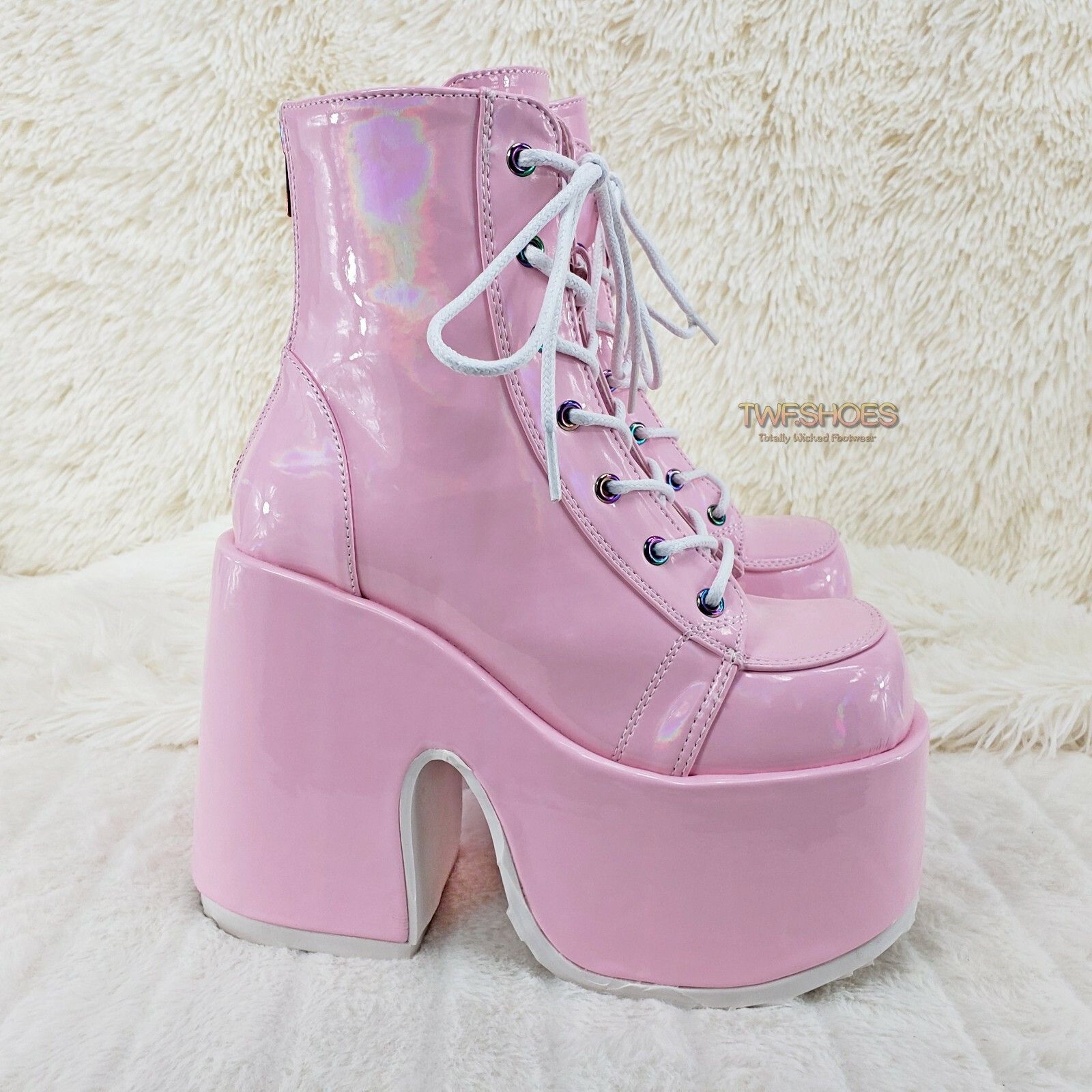 Other DEMONIA Camel 203 Stacked Pink Patent Platform Goth Punk Ank Size US 7 / IT 37 - 8 Thumbnail