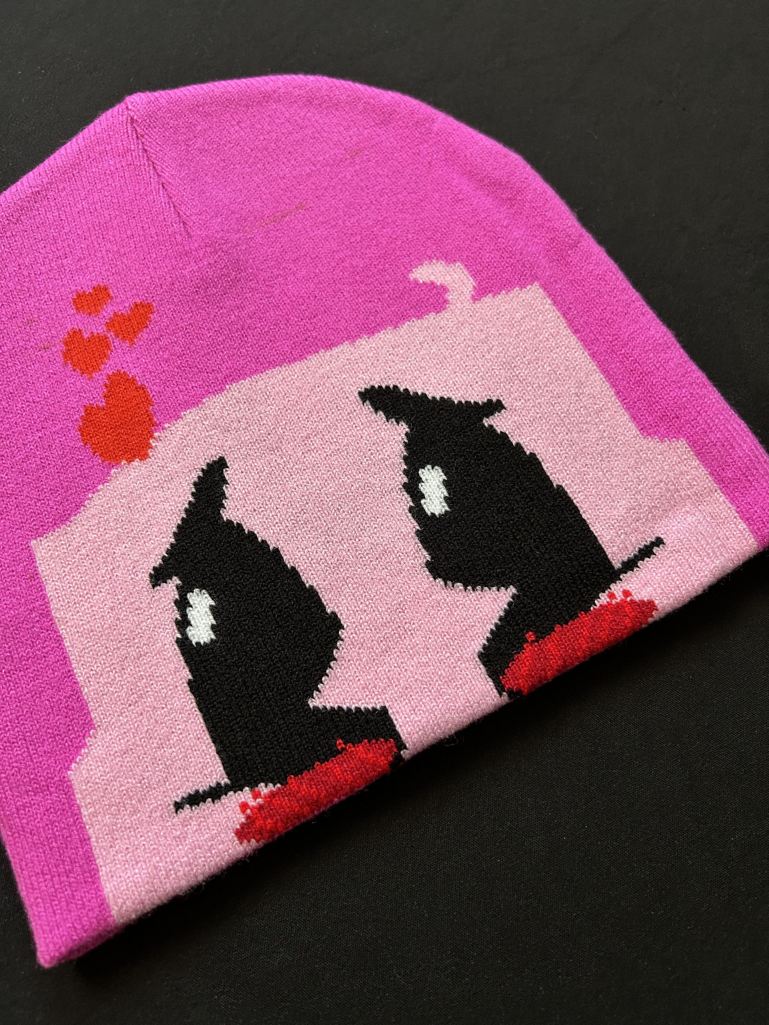 Japanese Brand Deadstock Moody Graphic No Cuff Pink Beanie Hat OS Size ONE SIZE - 2 Thumbnail
