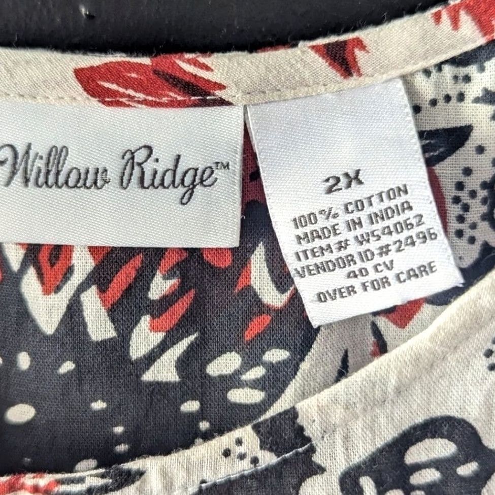 Vintage Willow Ridge Floral Print Maxi Dress Sleeveless White Black Red 2XL Bohemian Handkerchief Hem Casual Womens Size XXL / US 16-18 / IT 52-54 - 4 Thumbnail