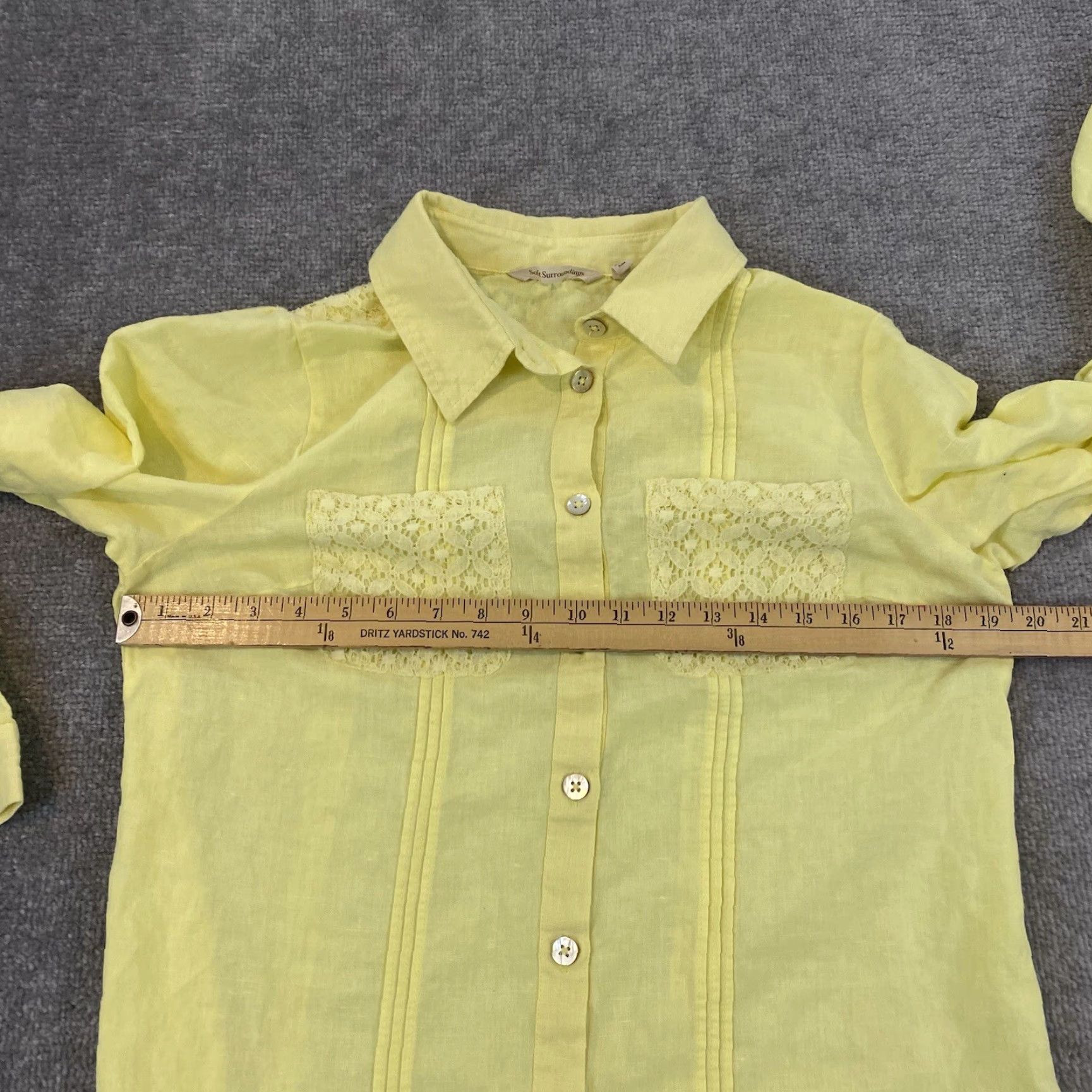 Soft Surroundings SOFT SURROUNDINGS Shirt Womens Small Yellow Surfspray Tunic Top Floral Roll Tab Sleeve Button-Up Size S / US 4 / IT 40 - 6 Thumbnail