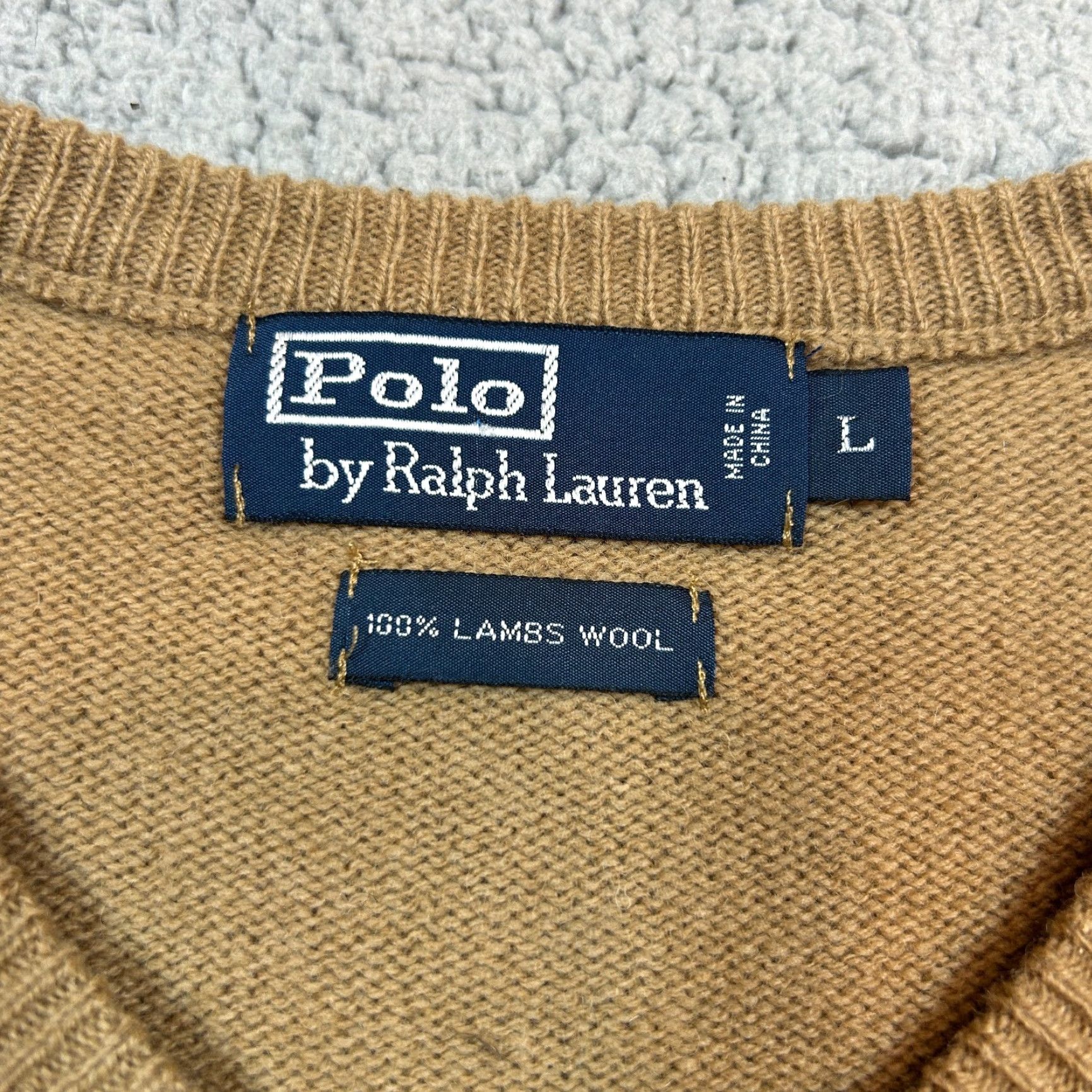 Polo Ralph Lauren Polo Ralph Lauren Sweater Mens Large Tan 100% Lambswool V Neck Pony Pullover Brown Wool Knit Pullover Winter Fall 90s Preppy Mens Size US L / EU 52-54 / 3 - 3 Thumbnail