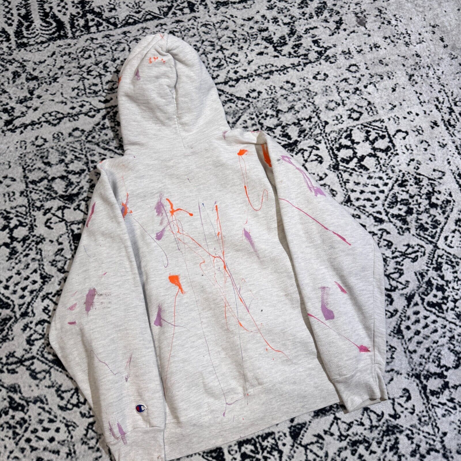 Champion × Vintage Champion Unisex Grey Cotton Hoodie Size S Paint Splatter Size US S / EU 44-46 / 1 - 14 Thumbnail