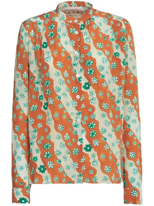 Marni o1y1125 Floral Shirt in Multicolor Size L / US 10 / IT 46 - 1 Thumbnail