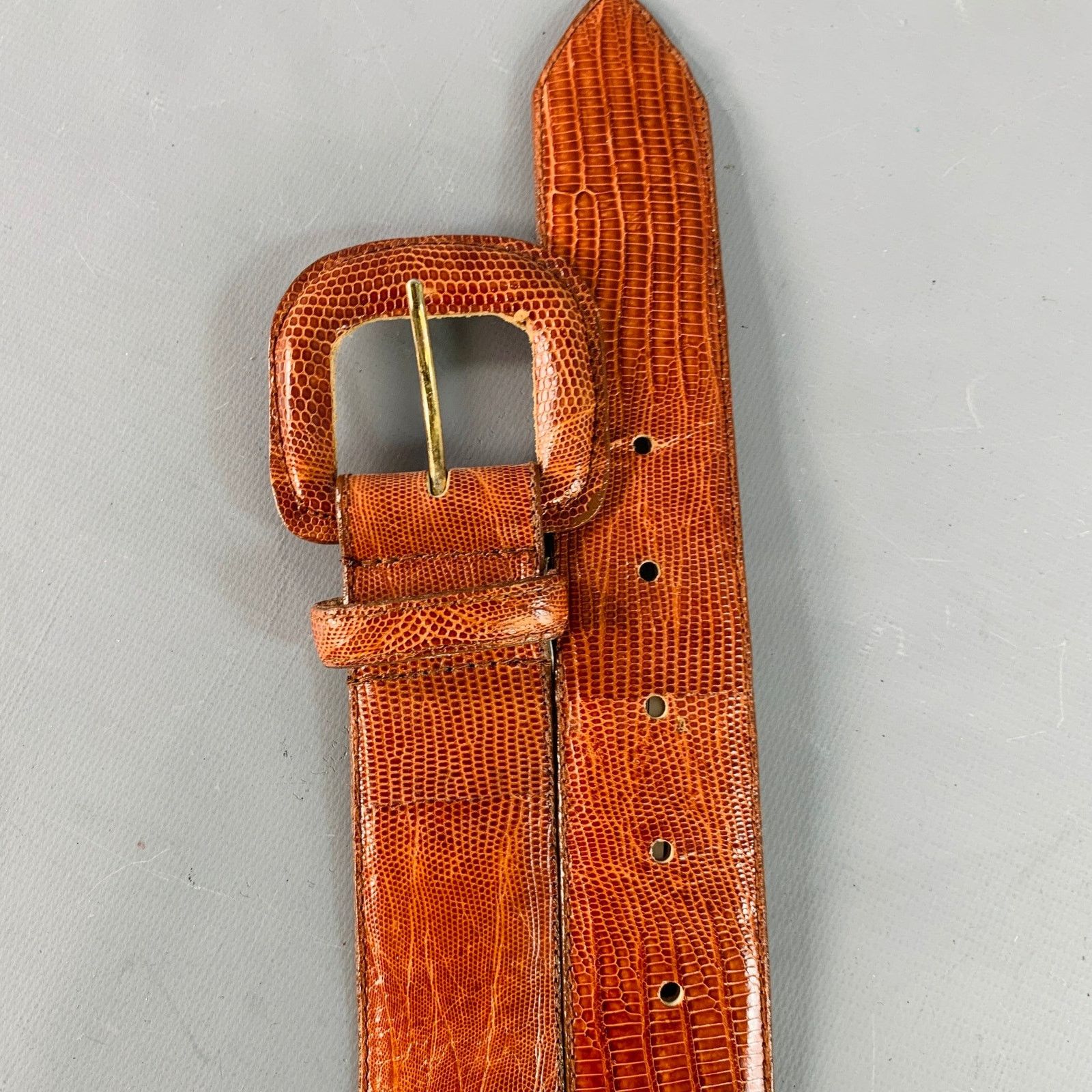 Ellen Tracy LINDA ALLARD Brown Cognac Lizard Leather Covered Buckle Belt Size ONE SIZE - 7 Thumbnail