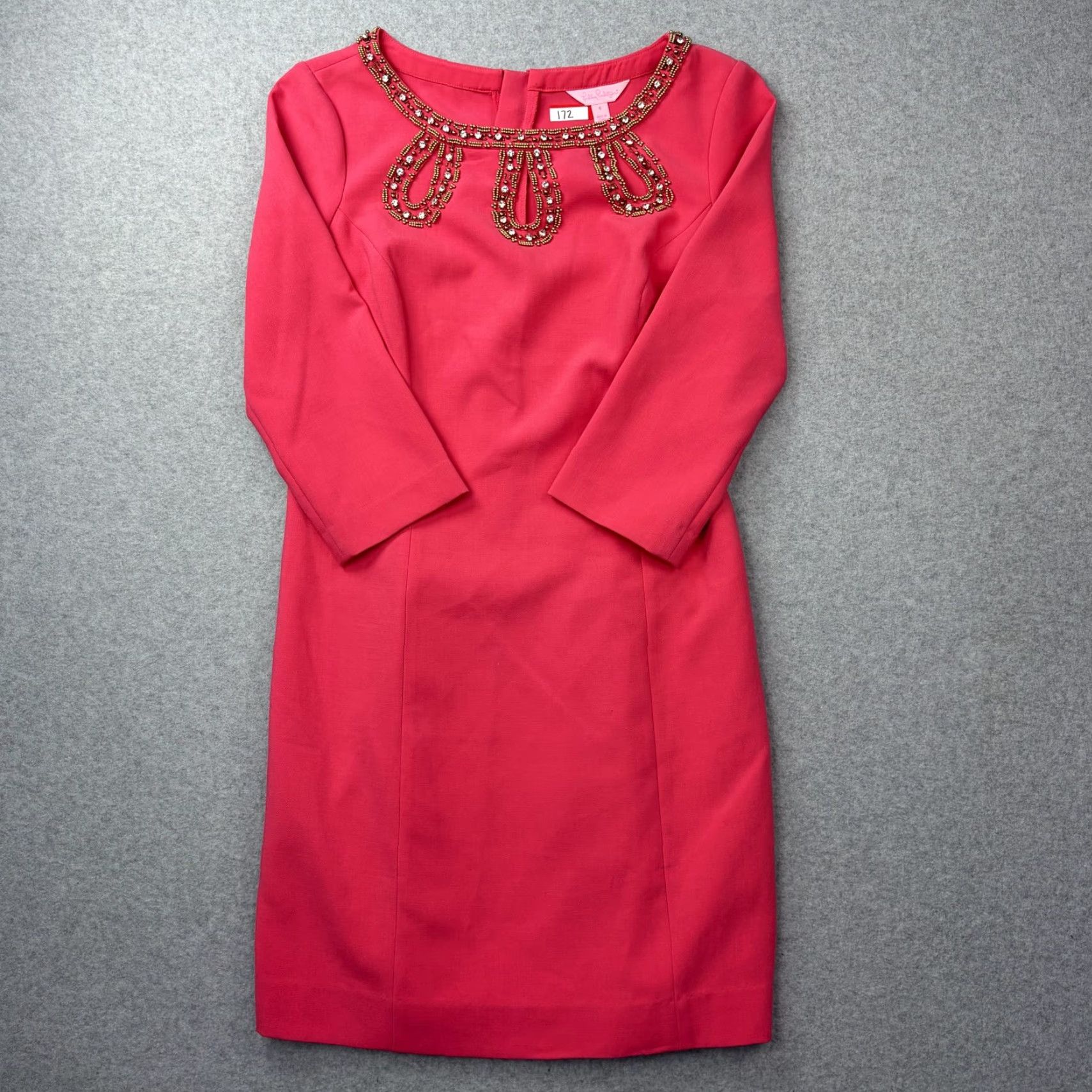 Lilly Pulitzer Lilly Pulitzer Dress Womens 6 Pink Beaded Neck Sheath 3/4 Sleeve Party Cocktail Size M / US 6-8 / IT 42-44 - 4 Thumbnail