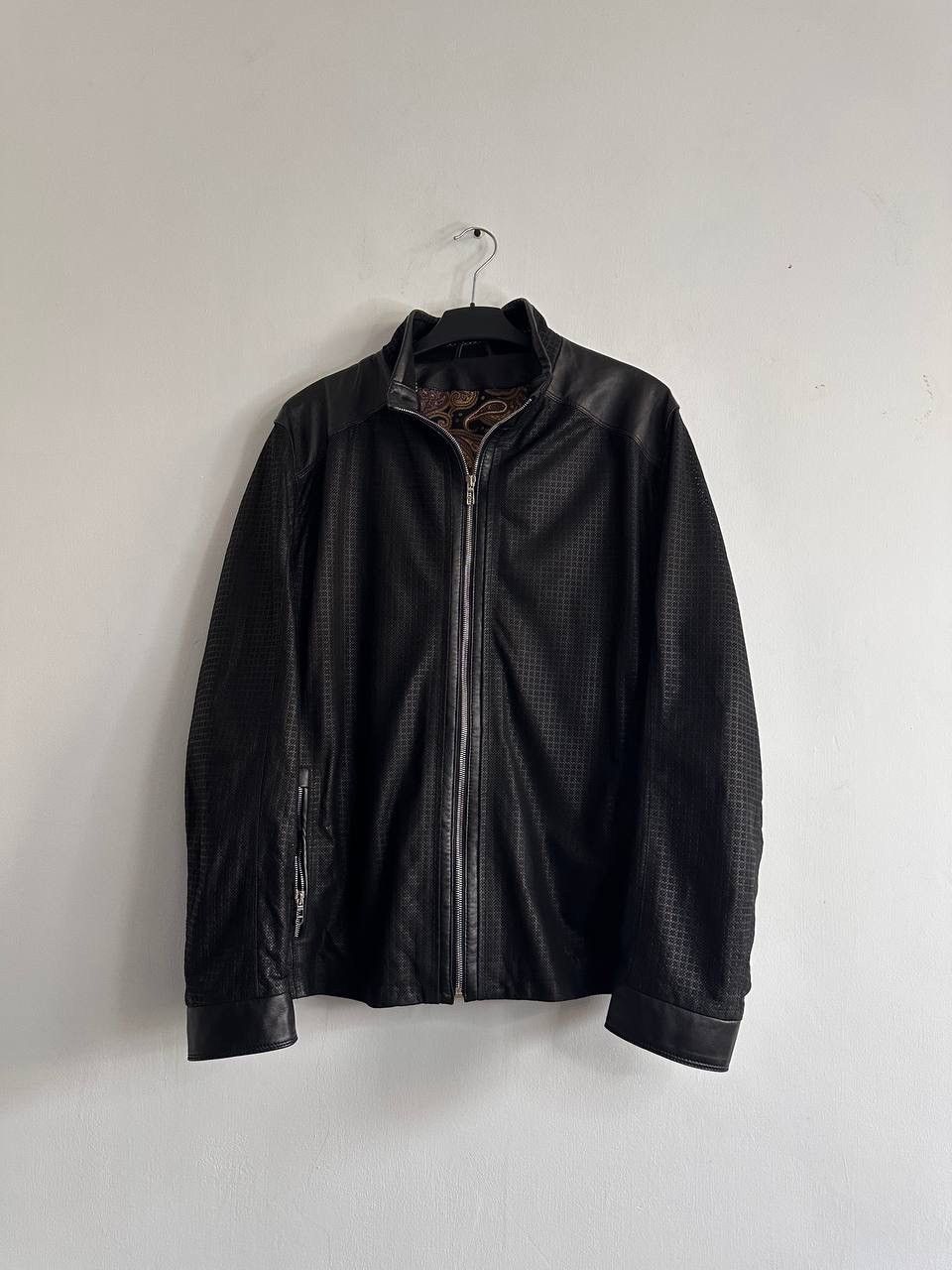 Other Latini Luxury Black Leather Jacket Paisley Silk Lining Size US XL / EU 56 / 4 - 1 Thumbnail