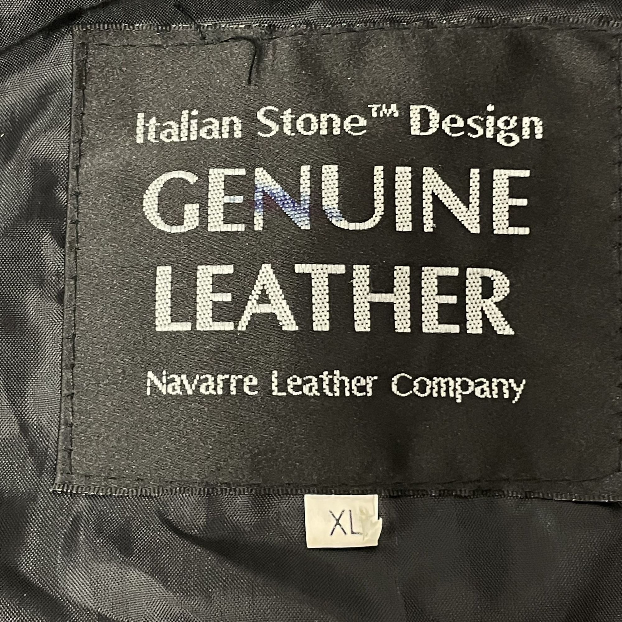 Other Vtg Navarre Italian STONE Design Black Leather BOMBER Size US XL / EU 56 / 4 - 9 Thumbnail
