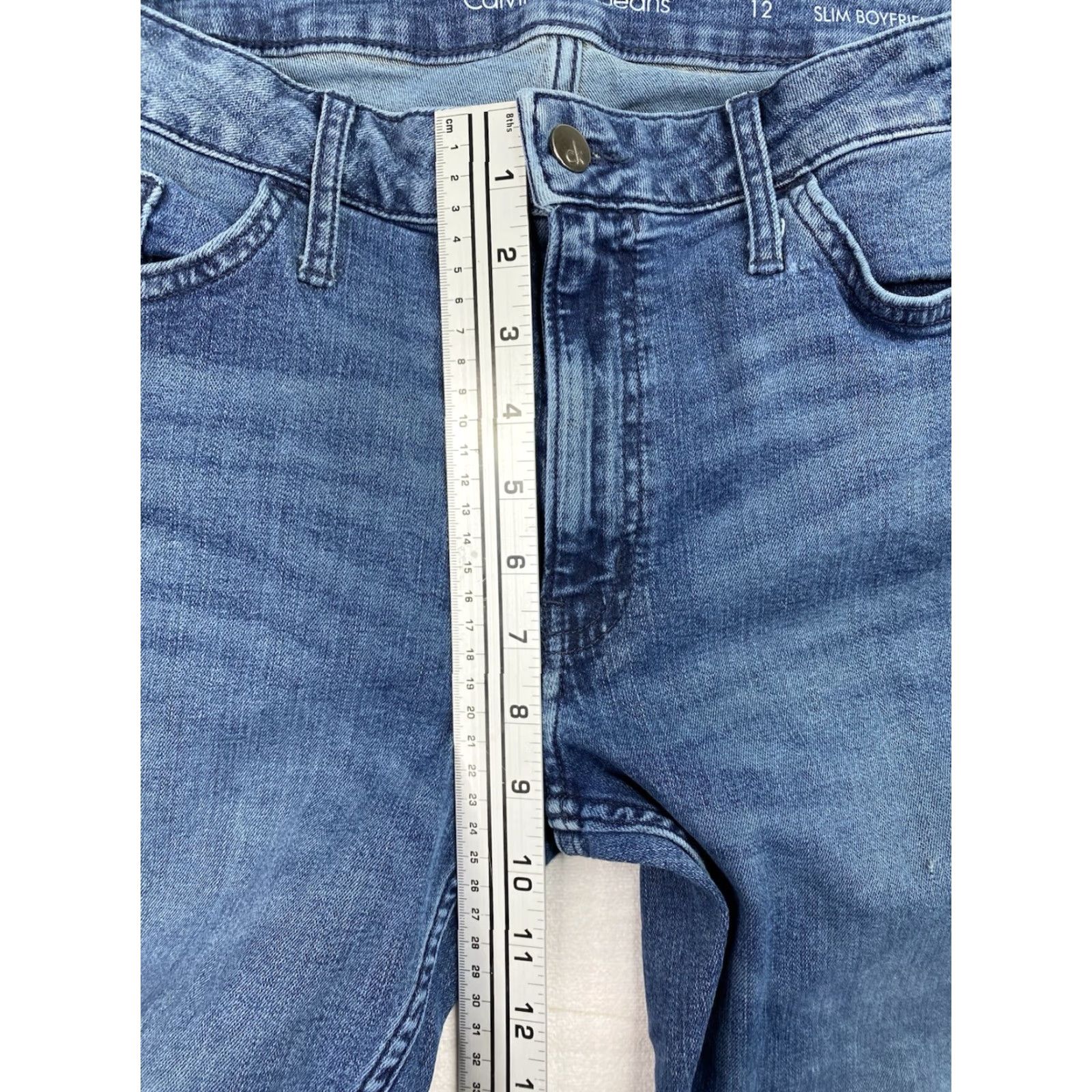 Calvin Klein VINTAGE CalviN Klein Women's Slim Boyfriend Jeans Size 12 Distressed Crop Ankle Stretch Size 34" / US 12 / IT 48 - 5 Thumbnail