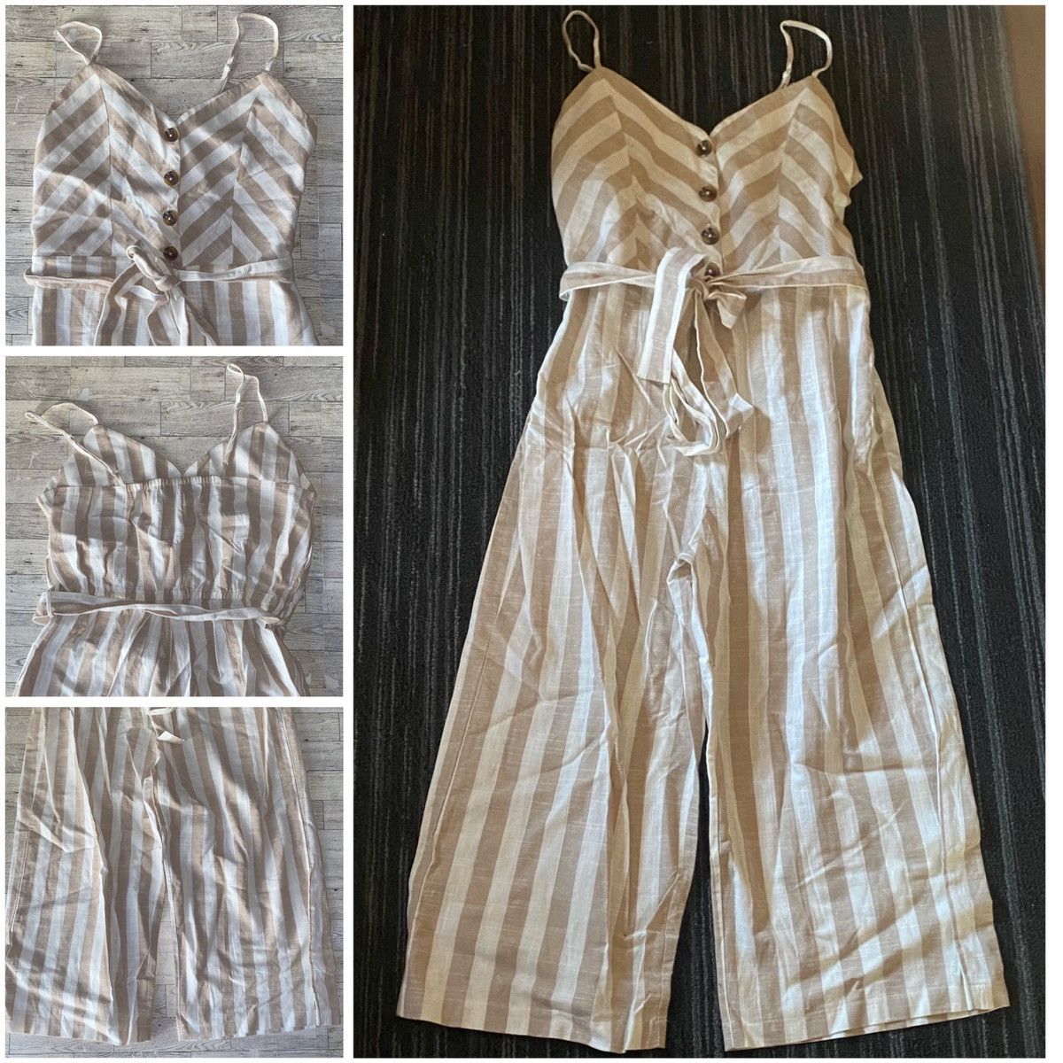 Nordstrom Kensie Jeans, Tan & Cream, Wide Leg, Striped Linen Jumper Size 34" / US 12 / IT 48 - 8 Thumbnail