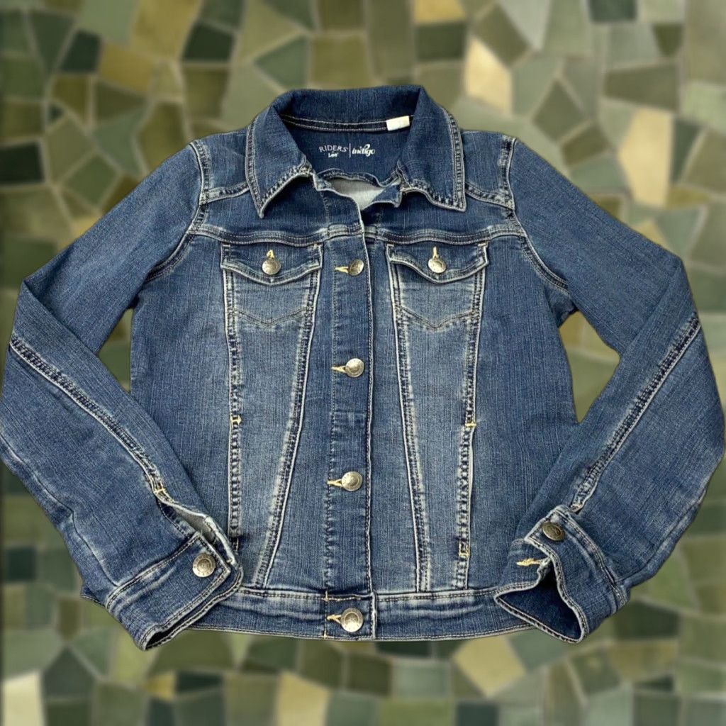 Vintage Riders By Lee Indigo Jean Jacket Womens Small Blue Denim Button Up Stretch Size 28" / US 6 / IT 42 - 1 Thumbnail