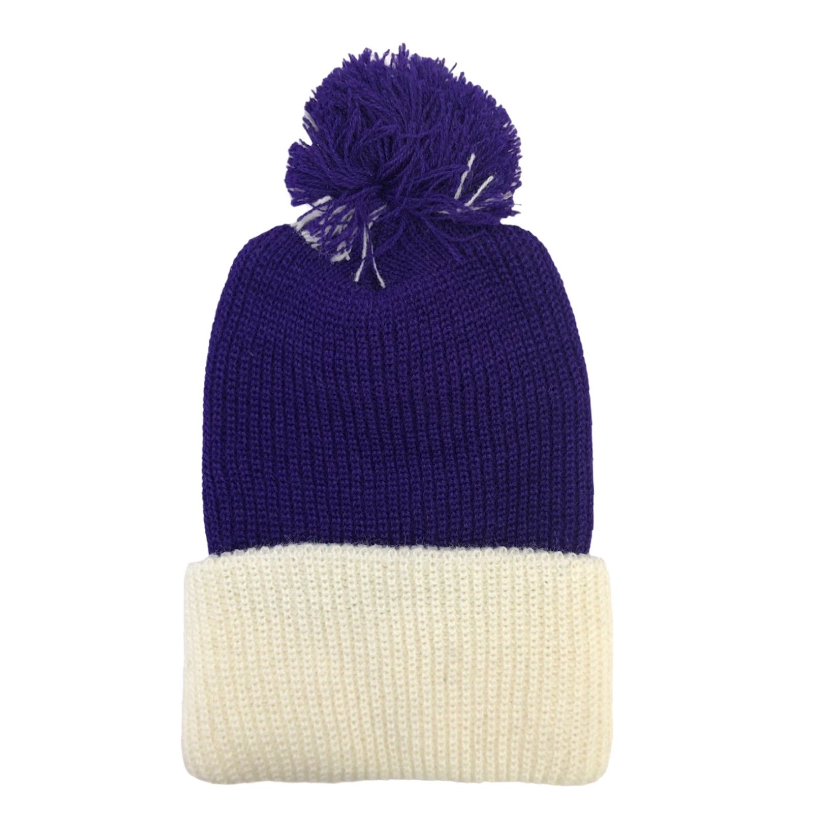 Vintage VINTAGE 80s waffle knit pom beanie winter hat cap skully adult OSFA deadstock NOS purple Mens Beanie Size ONE SIZE - 4 Thumbnail