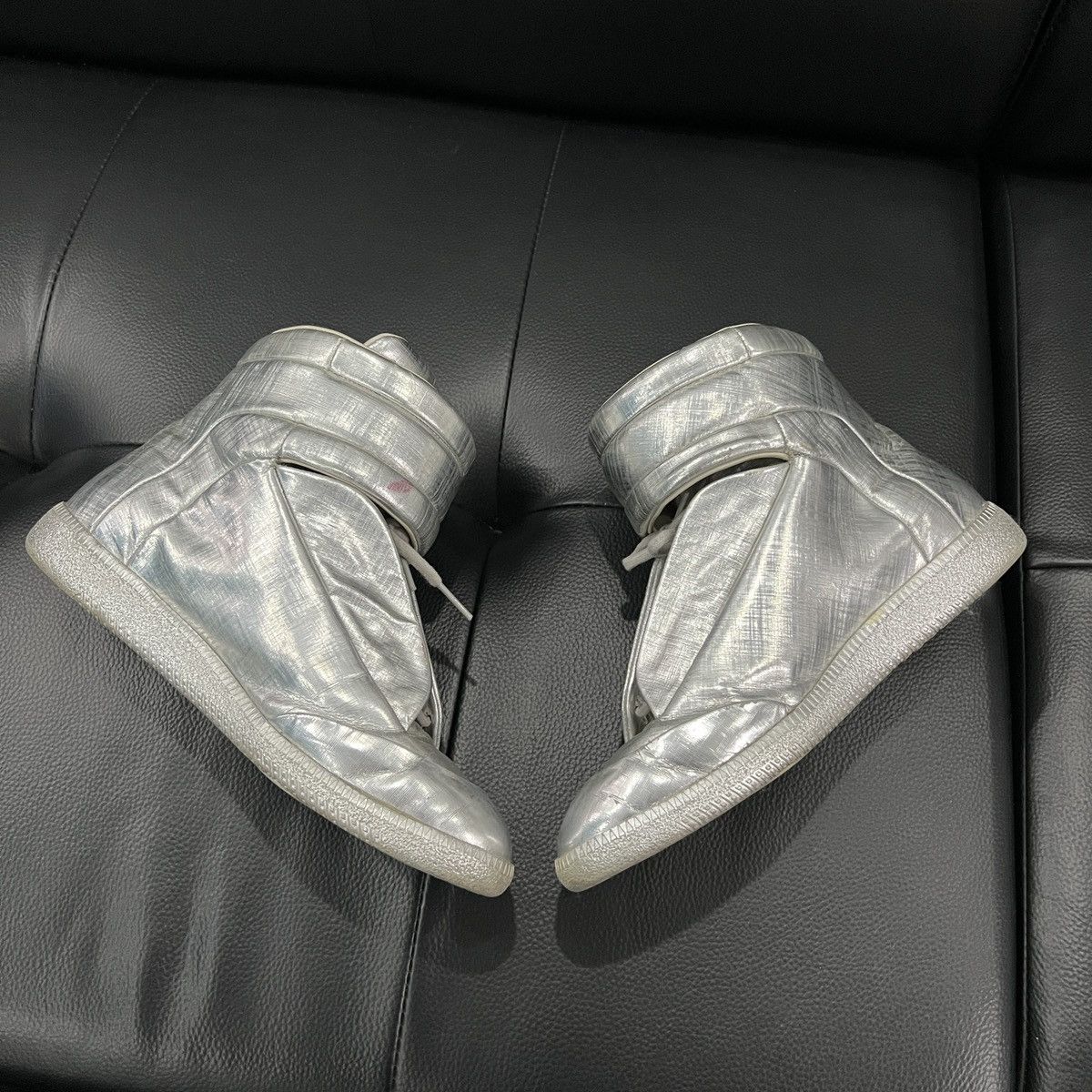 Maison Margiela Maison Margiela “Future” Liquid Silver High-Top Sneakers Size US 7 / EU 40 - 2 Thumbnail