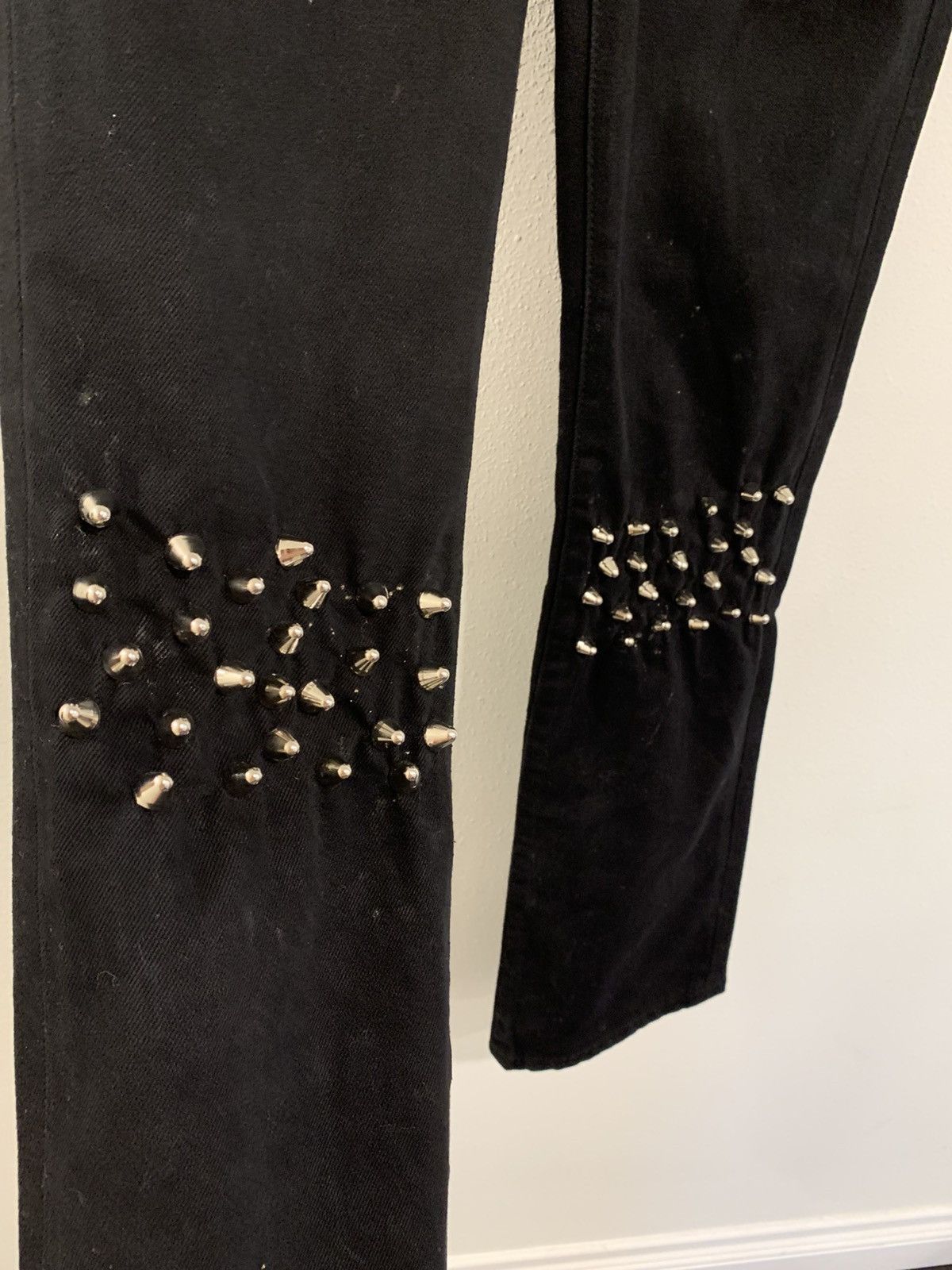 Hedi Slimane custom flared studded knee denim Size US 31 - 3 Thumbnail