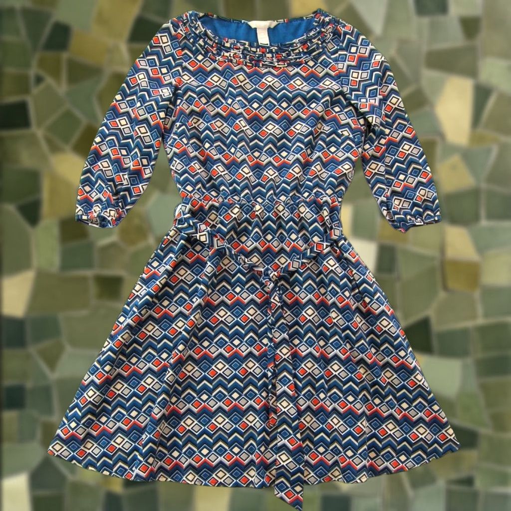 Banana Republic Banana Republic Blue Red Geometric Retro 3/4 Sleeve Sheath Dress 0P Size XS / US 0-2 / IT 36-38 - 1 Thumbnail