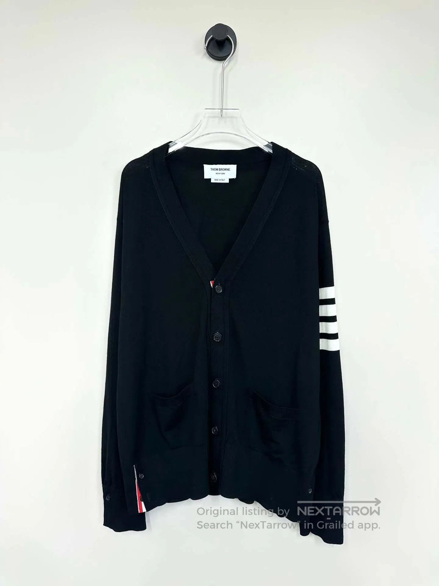 Thom Browne Thom Browne Black Four-Stripe Wool Cardigan| Size US XL / EU 56 / 4 - 1 Thumbnail