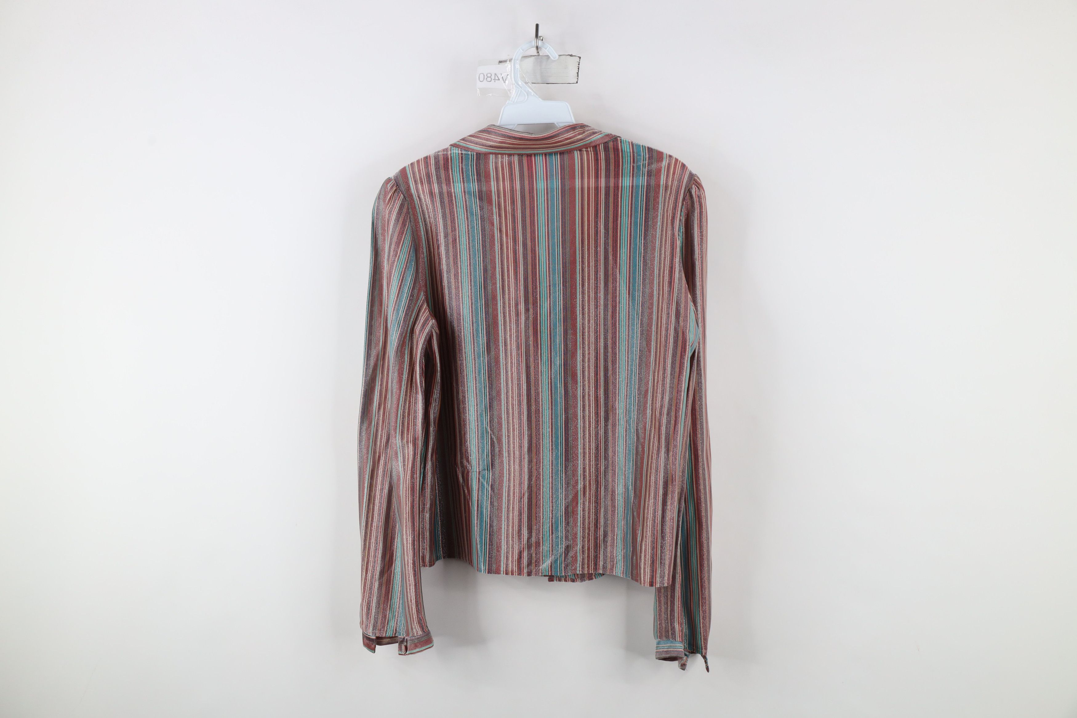 Vintage Vintage 70s Mid Century Modern Striped Cropped Button Shirt Size L / US 10 / IT 46 - 11 Thumbnail
