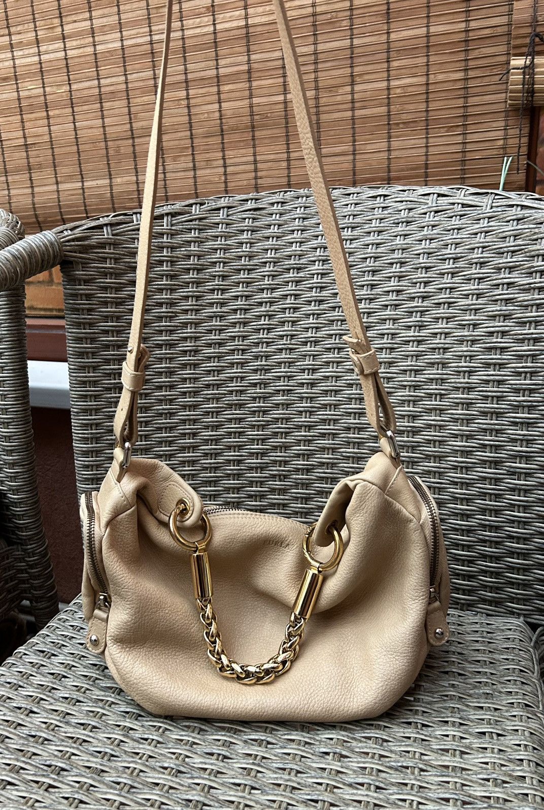Furla Furla Beige Leather Hobo Shoulder Bag Gold Chain Size ONE SIZE - 1 Thumbnail