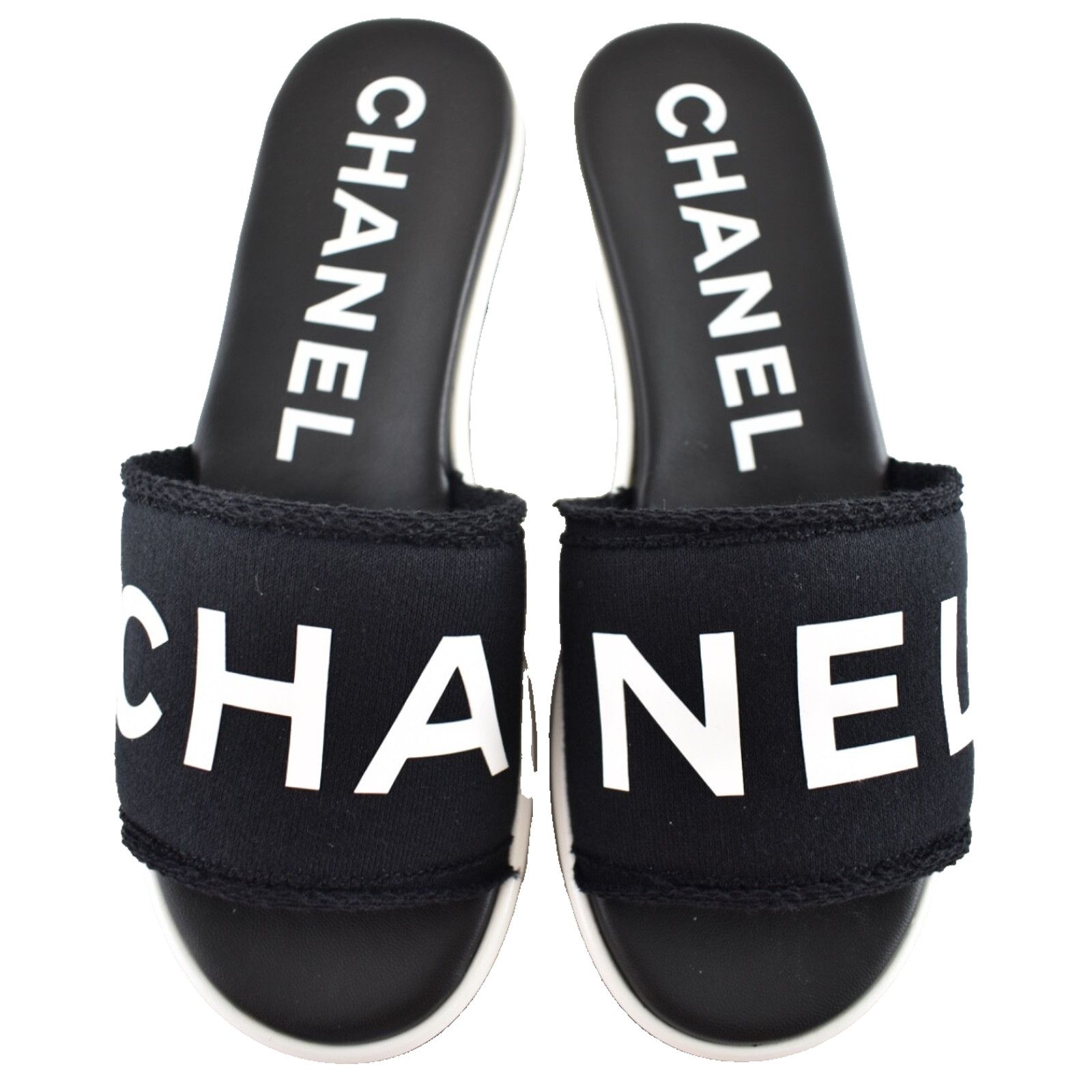 Chanel 24C Black White CHA NEL Letter Logo Mule Slide