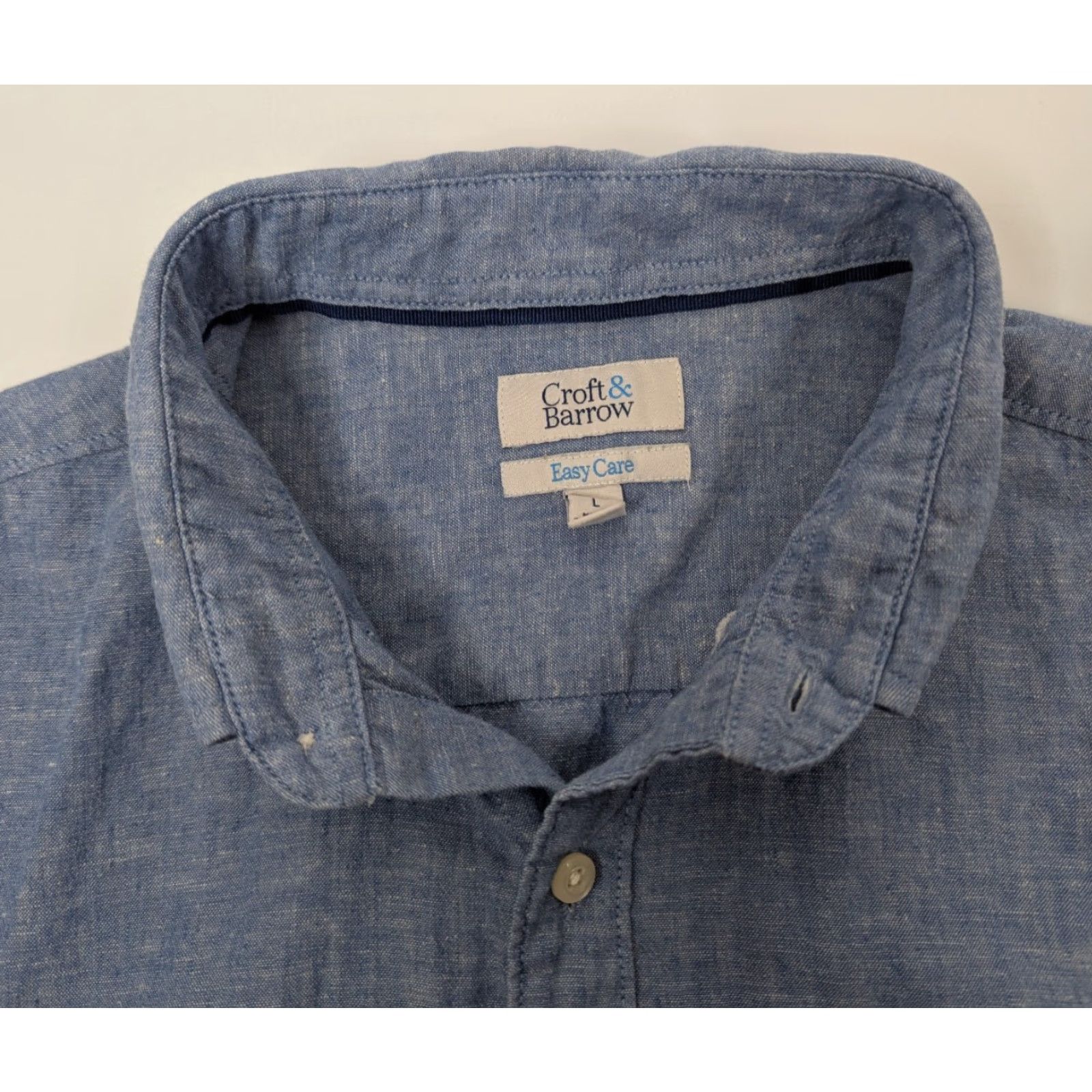 Croft & Barrow VINTAGE Croft & Barrow Linen Shirt Mens L Short Sleeve Button-Down Blue Easy Care Size US L / EU 52-54 / 3 - 5 Thumbnail