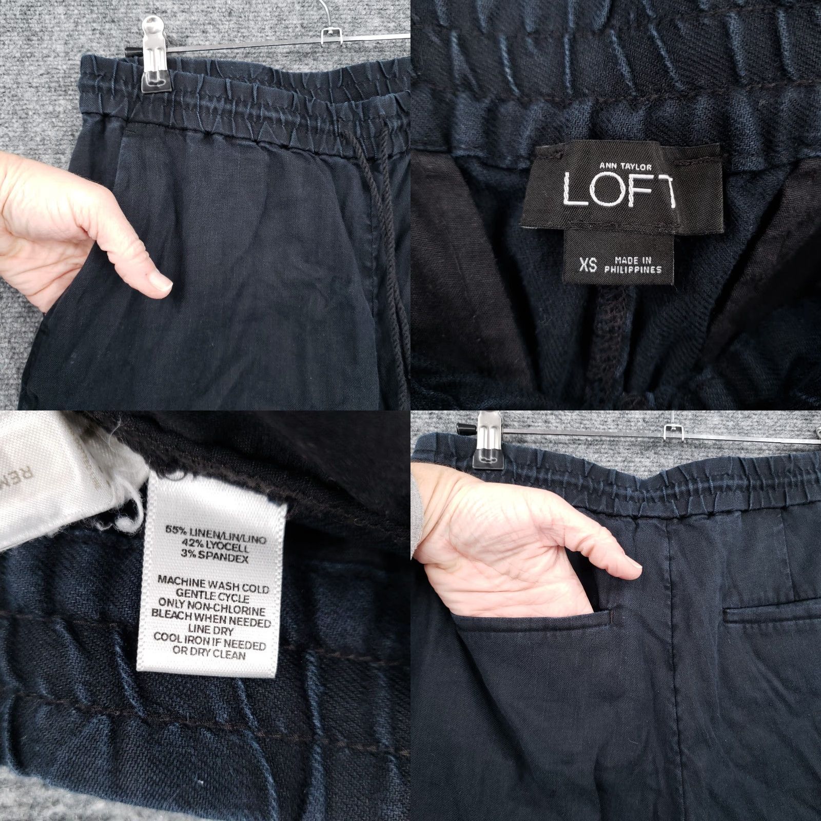 Ann Taylor Ann Taylor Loft Pants Womens XS Black Linen Jogger Mid Rise Tapered Drawstring Size 26" / US 2 / IT 38 - 8 Thumbnail