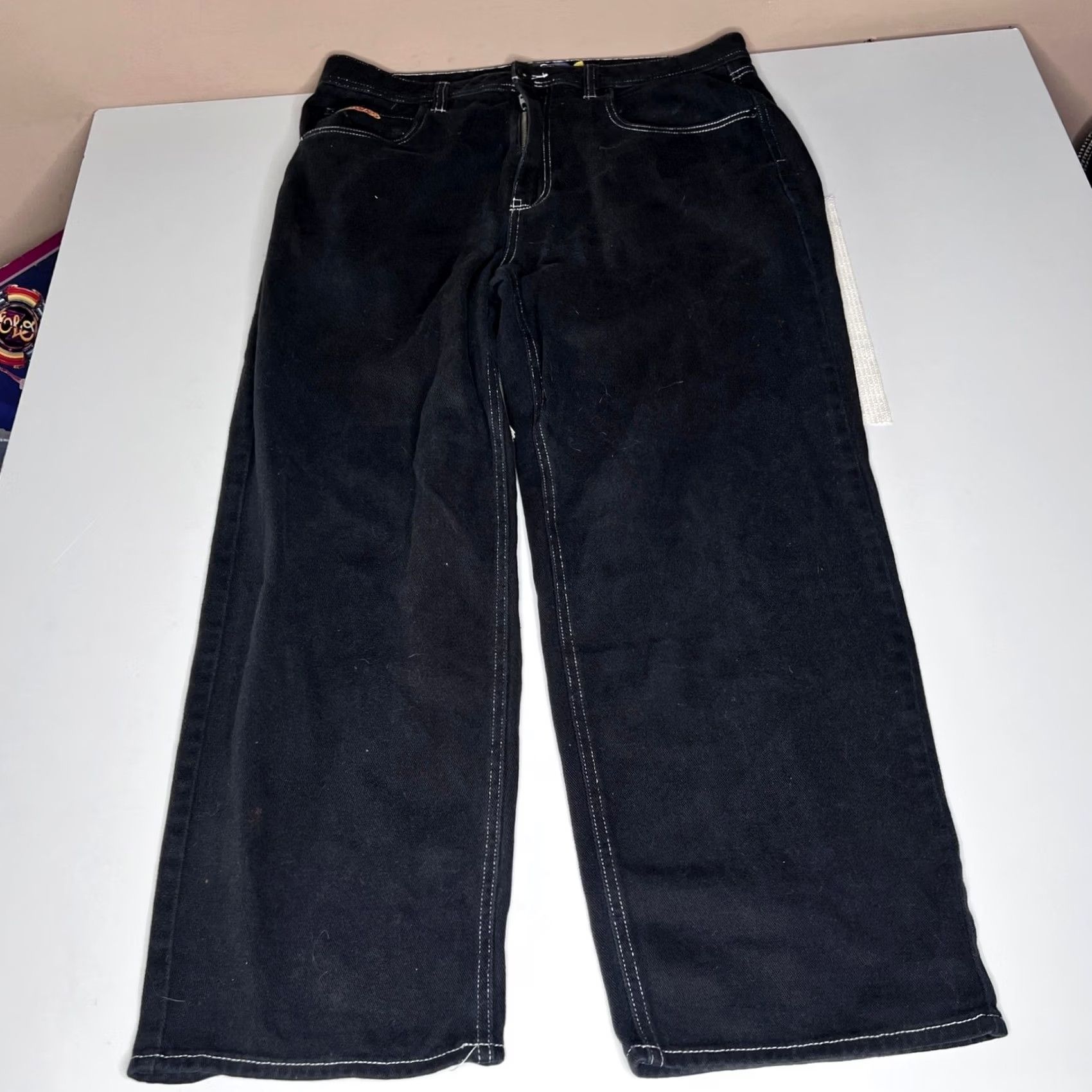 Empyre Empyre Jeans Black White Contrast Stitch Logo Embroidered 5-Pocket Relaxed Wide-Leg Mens 36 Size US 36 / EU 52 - 7 Thumbnail
