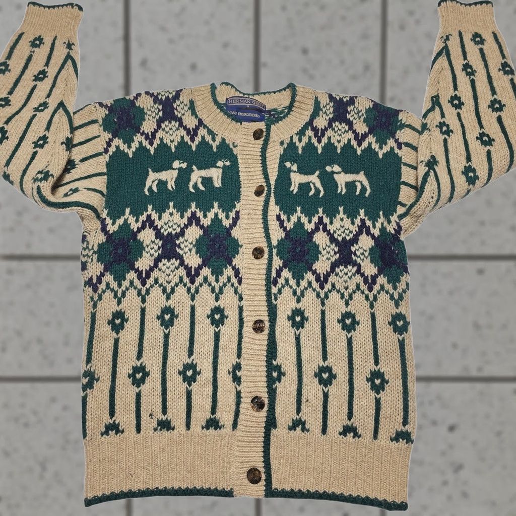 Vintage VINTAGE Herman Geist Women's Cardigan Sweater Small Hand Embroidered 100% Wool Size S / US 4 / IT 40 - 1 Thumbnail