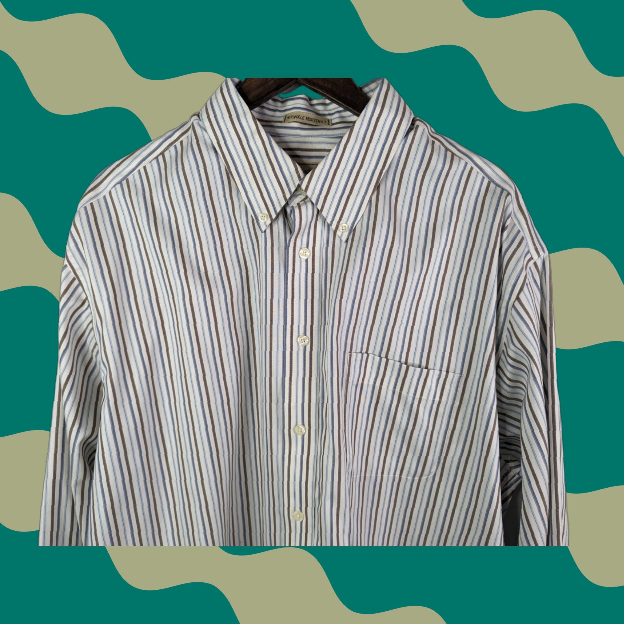 Eddie Bauer Eddie Bauer Shirt Men XL Tall Long Sleeve Button Down Striped Wrinkle Resist Beige Cotton Logo Pockets Size US XL / EU 56 / 4 - 1 Thumbnail