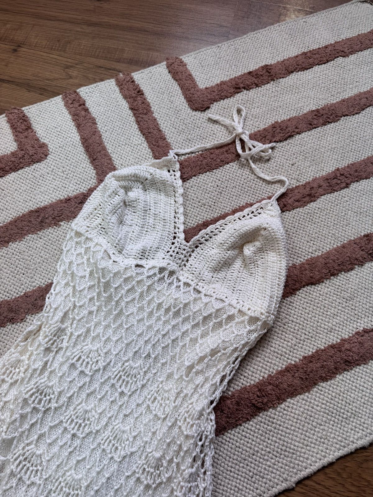 Japanese Brand × Vintage VINTAGE MESH KNITTED ROSES BEIGE TULIP BEACH DRESS Size M / US 6-8 / IT 42-44 - 4 Thumbnail
