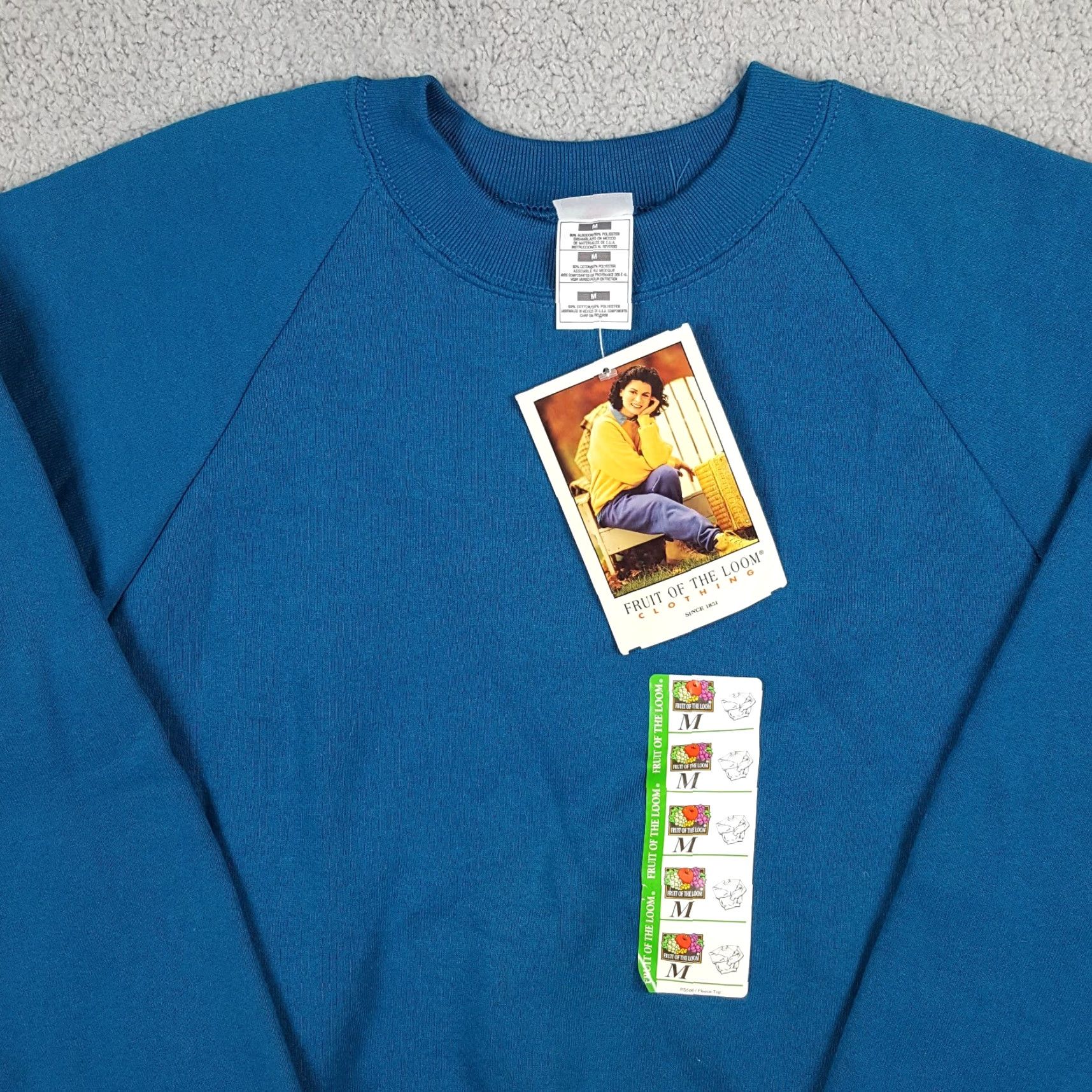 Fruit Of The Loom VINTAGE 90s Plain Blank Fleece Raglan Womens Medium Crewneck Sweatshirt Pullover Nike? Size M / US 6-8 / IT 42-44 - 2 Thumbnail