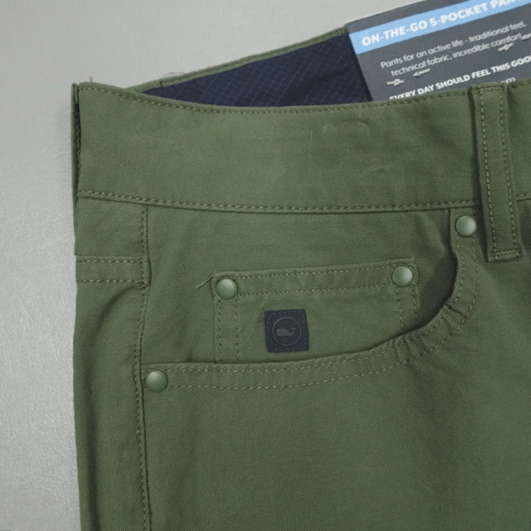 Vineyard Vines Vineyard Vines Canvas OTG On-The-Go 5-Pocket Pant Men's 30x32 Cypress Green Canvas Chino Pockets Stretch Regular Straight Jeans/Trousers Mens Size US 30 / EU 46 - 2 Thumbnail