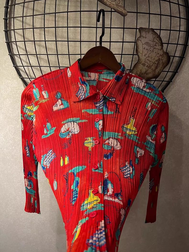 Issey Miyake Issey Miyake Red pleated cardigan Size L / US 10 / IT 46 - 5 Thumbnail