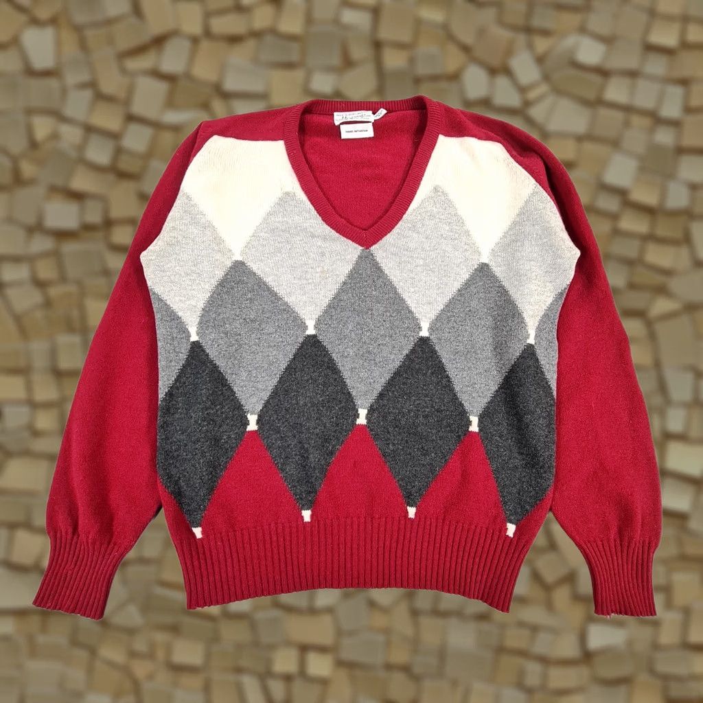 Harrods Harrods McGeorge Jumper Red 40 Diamond 100% Cashmere Knit Pullover Womens M Vintage N/A Size M / US 6-8 / IT 42-44 - 1 Thumbnail