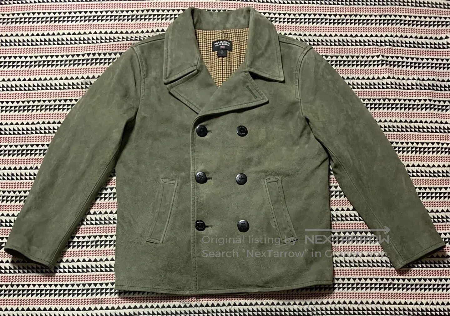 Vintage green peacoat jacket with wool lining. Size US XL / EU 56 / 4 - 1 Thumbnail