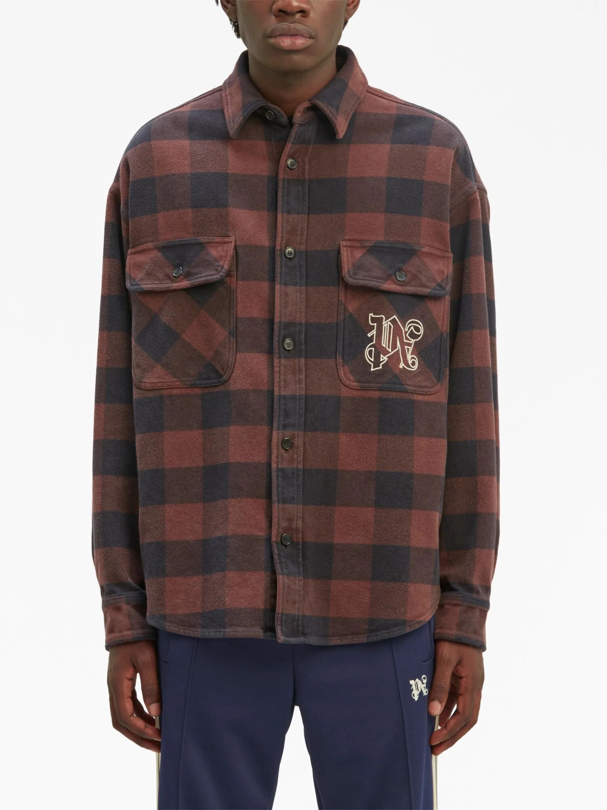 Palm Angels o1gr1nt0425 Pa Monogram Check Over Shirt in Brown Size US M / EU 48-50 / 2 - 3 Thumbnail