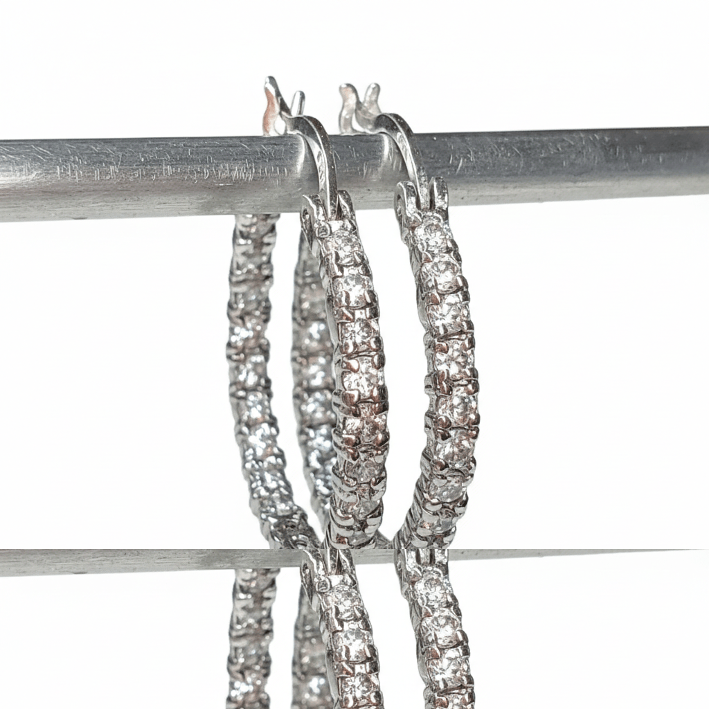 Other Earrings 1" Hoops 925 Sterling Silver FAB Prong Cubic Size ONE SIZE - 3 Thumbnail